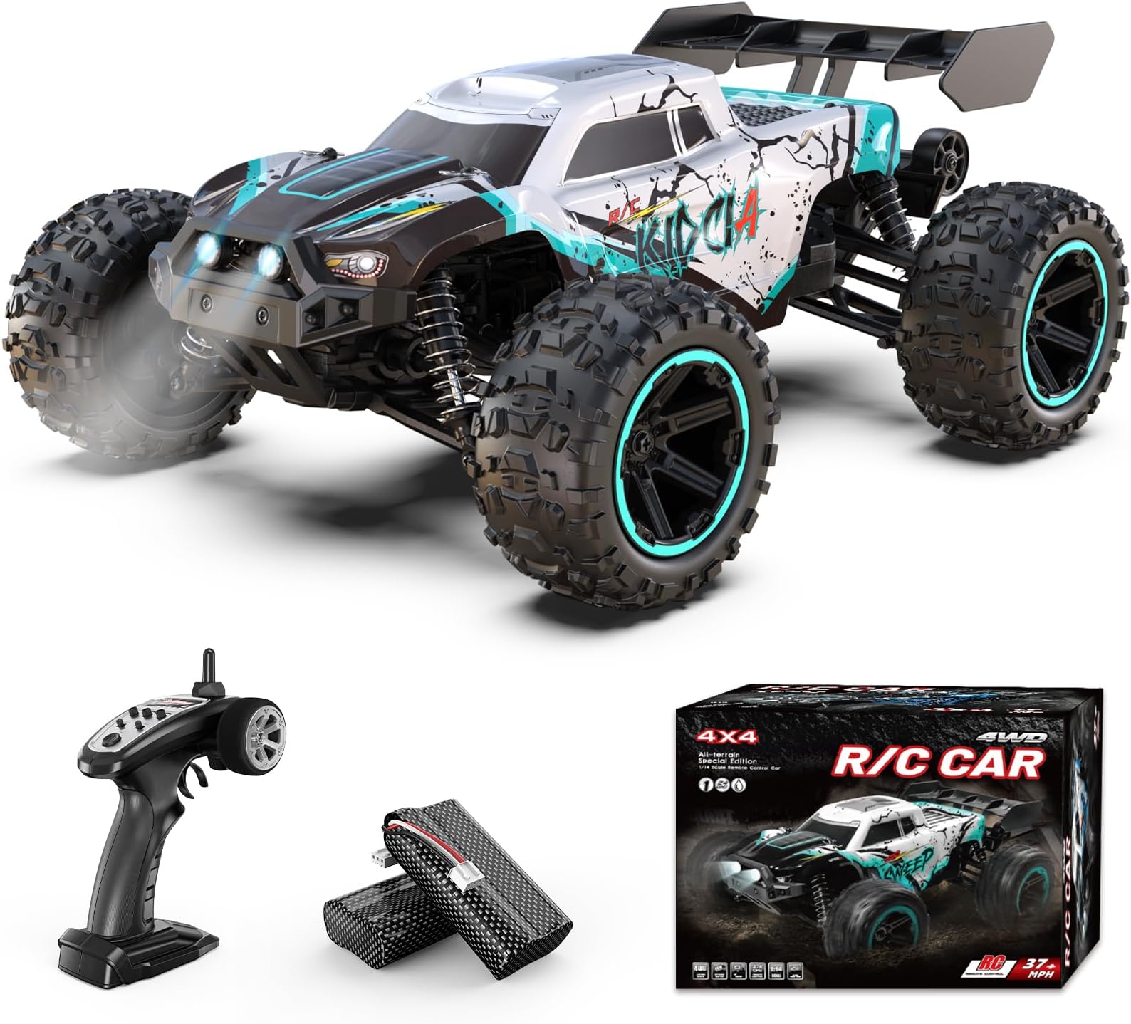Scientoy 1/14 RC Cars Fast 60 KPH, 4WD All Terrain RC Truck with 60 Mins Runtime, High Speed Off Road Remote Control Car with 2S 2000 mAh Rechargeable Batteries, RC Cars for Adults and Boys Gift