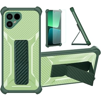 Aroepurt Case for FairPhone 4 5G Mobile Phone Case Protective Cover [with Tempered Glass Screen Protector] Hybrid [Folding Support Magnetic] [Frosted Anti-Fingerprint] Green