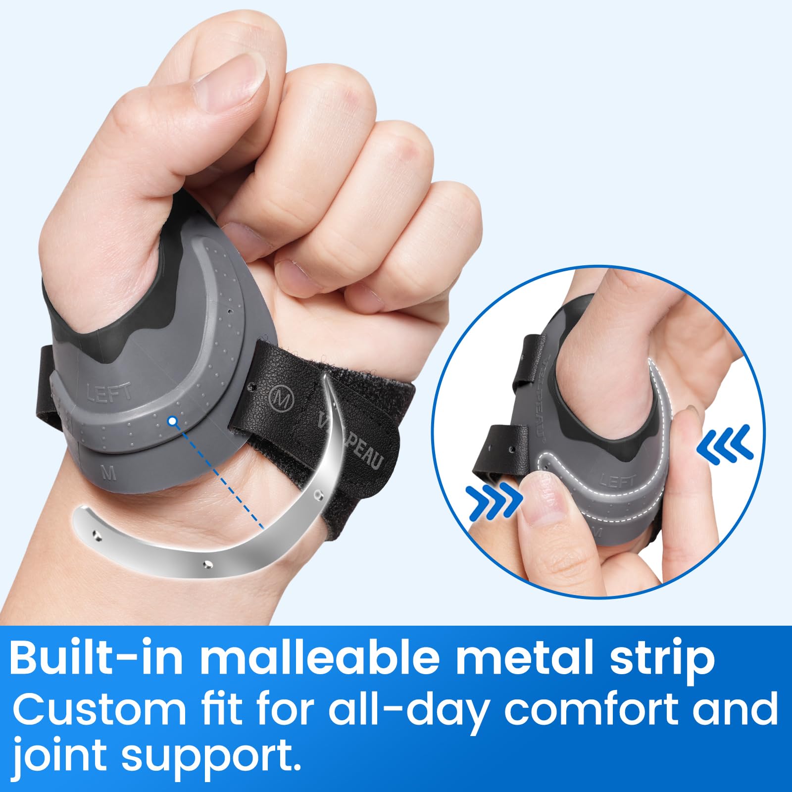 Velpeau CMC Daumenbandage für Arthrose – mit Formgedächtnis-Schiene, CMC-Gelenkstabilisator, Basal-Daumen-Arthritis-Schmerzlinderung und Unterstützung für Frauen und Männer (Schwarz, rechte Hand, groß