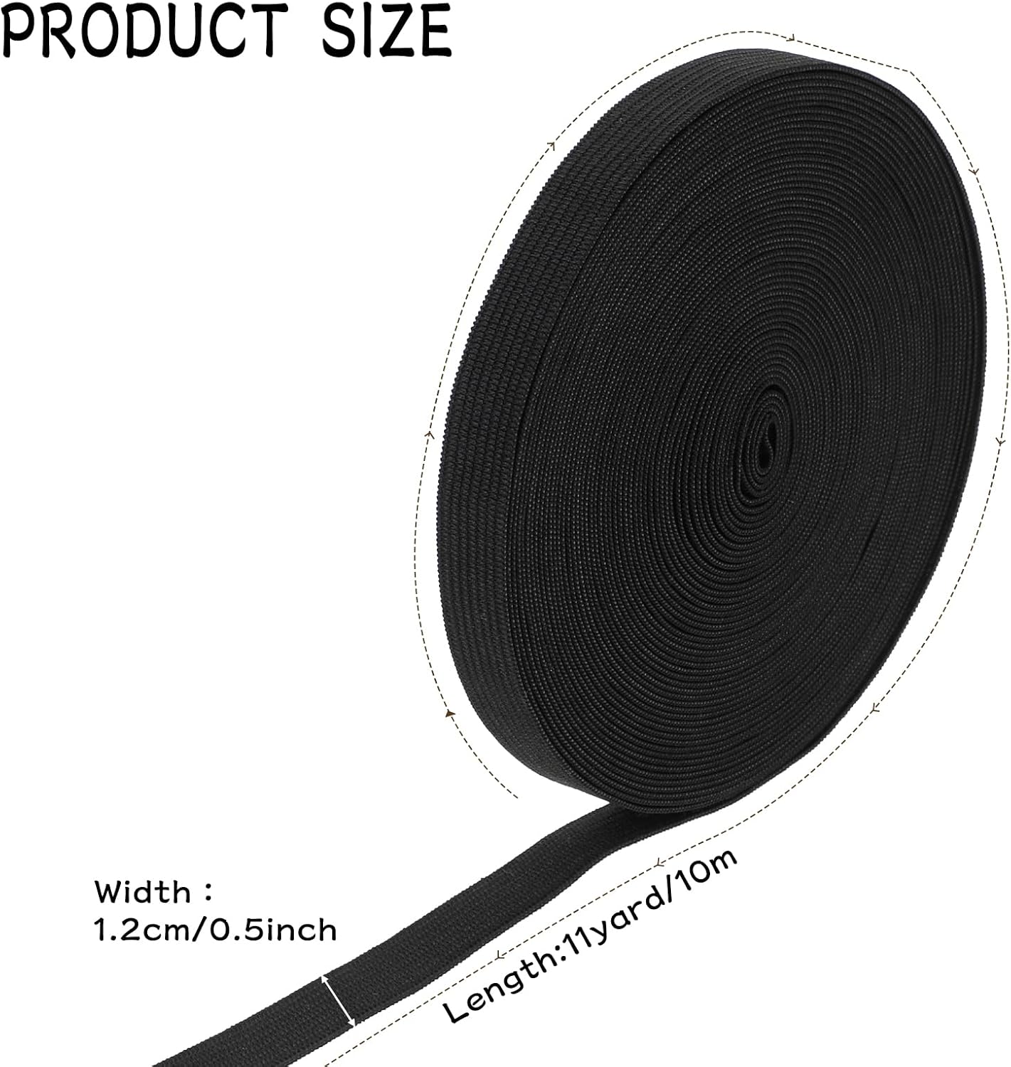 10Yard Elastic Band for Sewing 1/2 Inch Black Width Flat Elastic Cord for Sewing Waistband Pants Waist Masks Braided Stretch Strap (10 Yard 1/2 Inch Black)