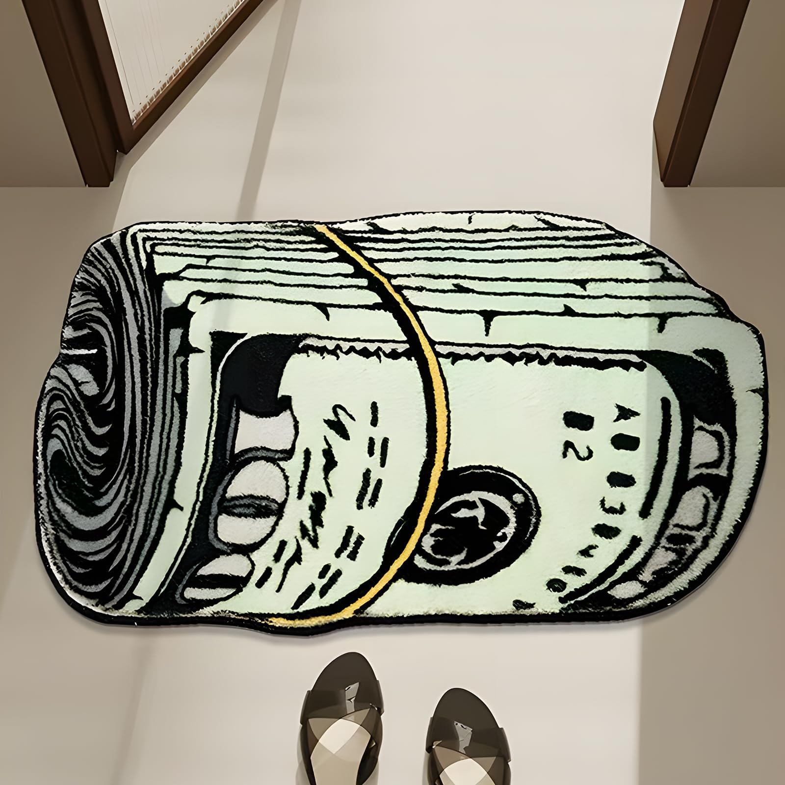 Money Rug - 100 Dollar Bill Design 35.5x23.6 Inch Non-Slip Machine Washable Bathroom/Bedroom/Living Room Mat, Cool Carpets for Front Door