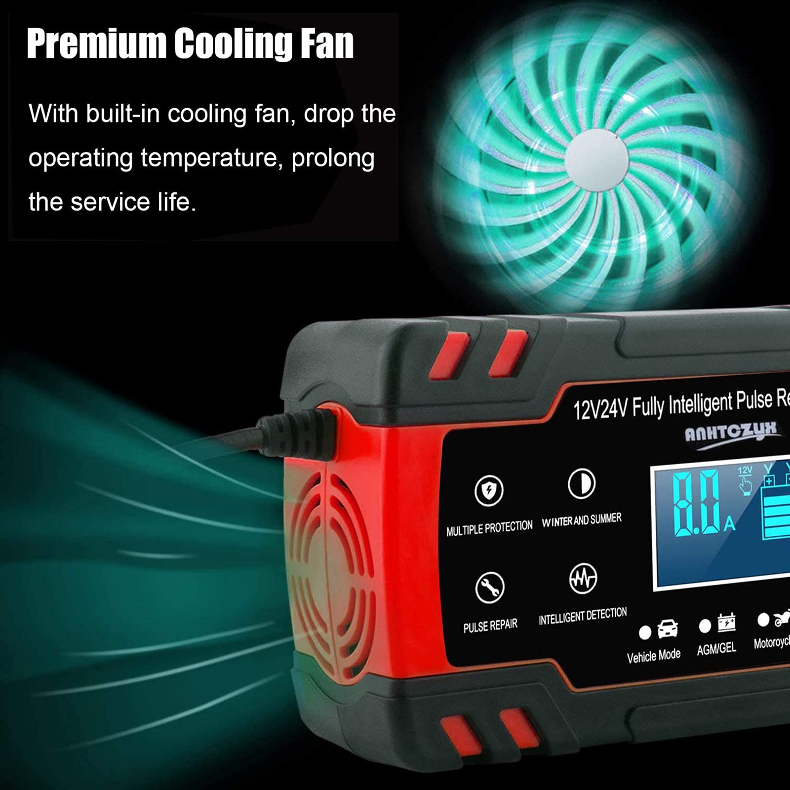 YONHAN Battery Charger 8Amp, 12V/24V Smart Automatic Car Battery