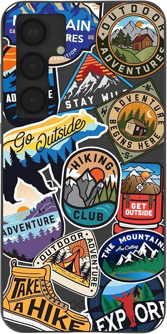 Pela | Phone Case Compatible with Samsung Galaxy S25 Plus | Landscape and Mountains Collection | Supports Wireless Charging | Cute Eco Friendly | Black Trail Stickers