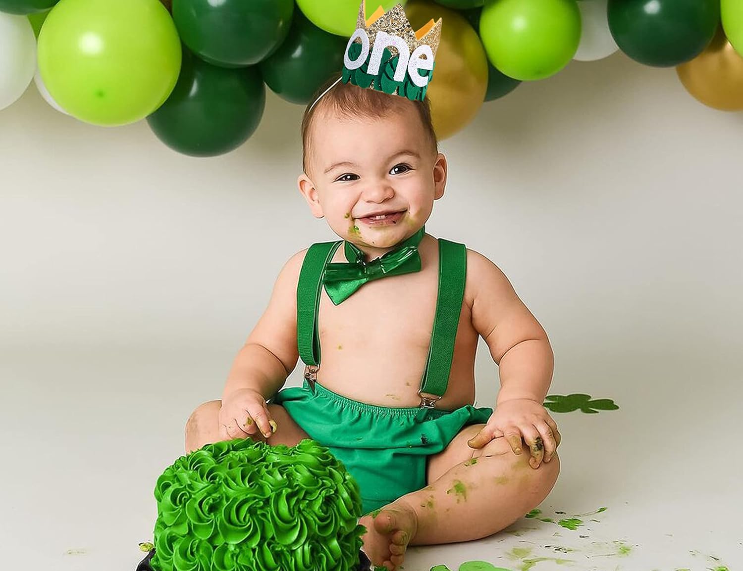 Wild One 1st Birthday hat - Green and Gold Birthday Decorations for Child’s 1st Birthday Party (GREEN GOLD ONE) : Toys & Games