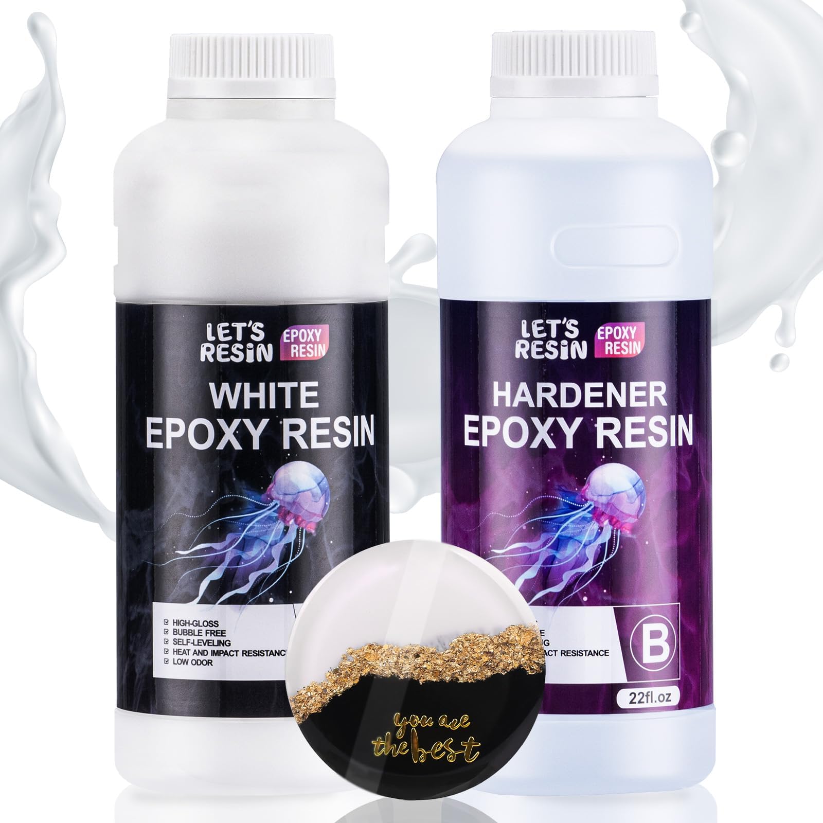 EPOXY RESIN White Epoxy Resin,44OZ Bubble Free & High-Gloss Epoxy Kit,Self Leveling Resin and Hardener for Art Crafts,Jewelry Making,Wall Clock