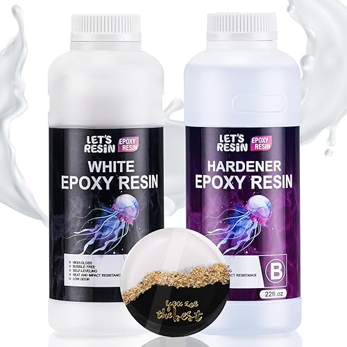 LET'S RESIN EPOXY RESIN Resina epoxi blanca, kit de epoxi de alto brillo y sin burbujas de 44 onzas, resina autonivelante y endurecedor para