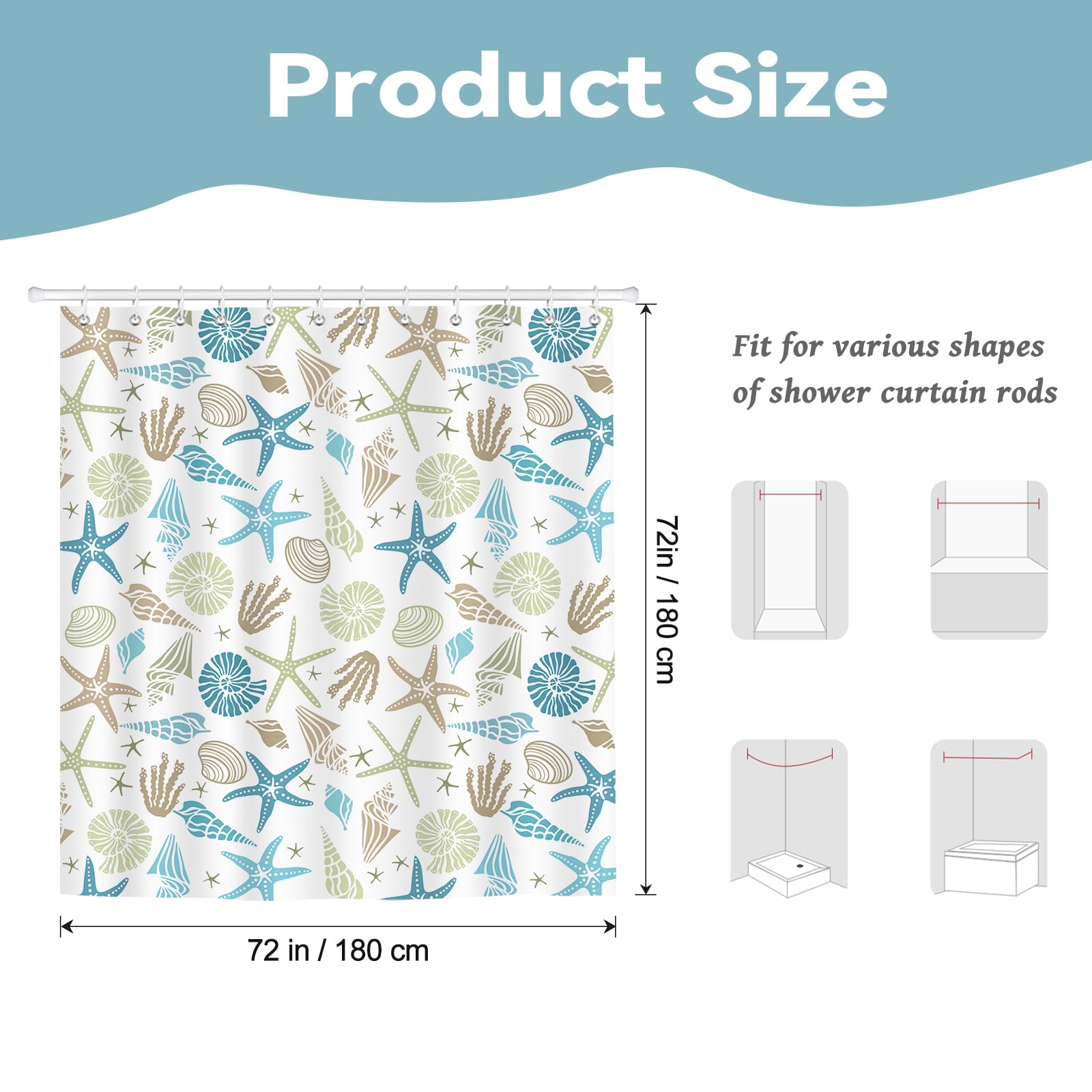 Tenda Della Doccia Con Stelle Marine E Conchiglie: 180x200 Cm In Poliestere Impermeabile, Con 12 Ganci Inclusi. Perfetta Per Bagni Stile Oceano!