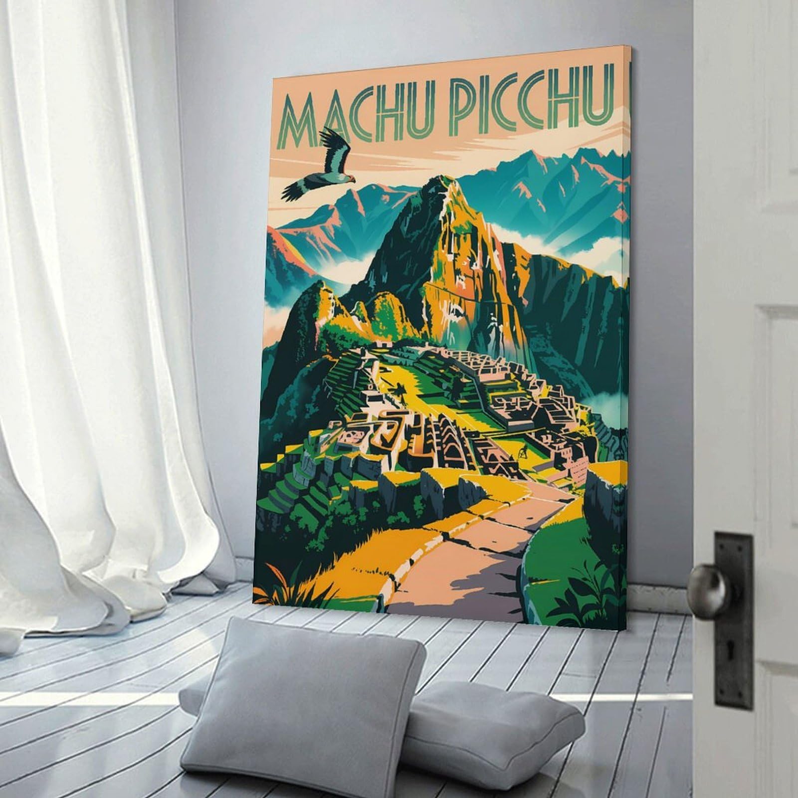 Junmoney Frame-Style-23-2 Machu Picchu Vintage Canvas Wall Art, 20X30inch(50X75cm), For Living Room, Bedroom Or Home Office, A Wall Art Gift For Fresh Interiors