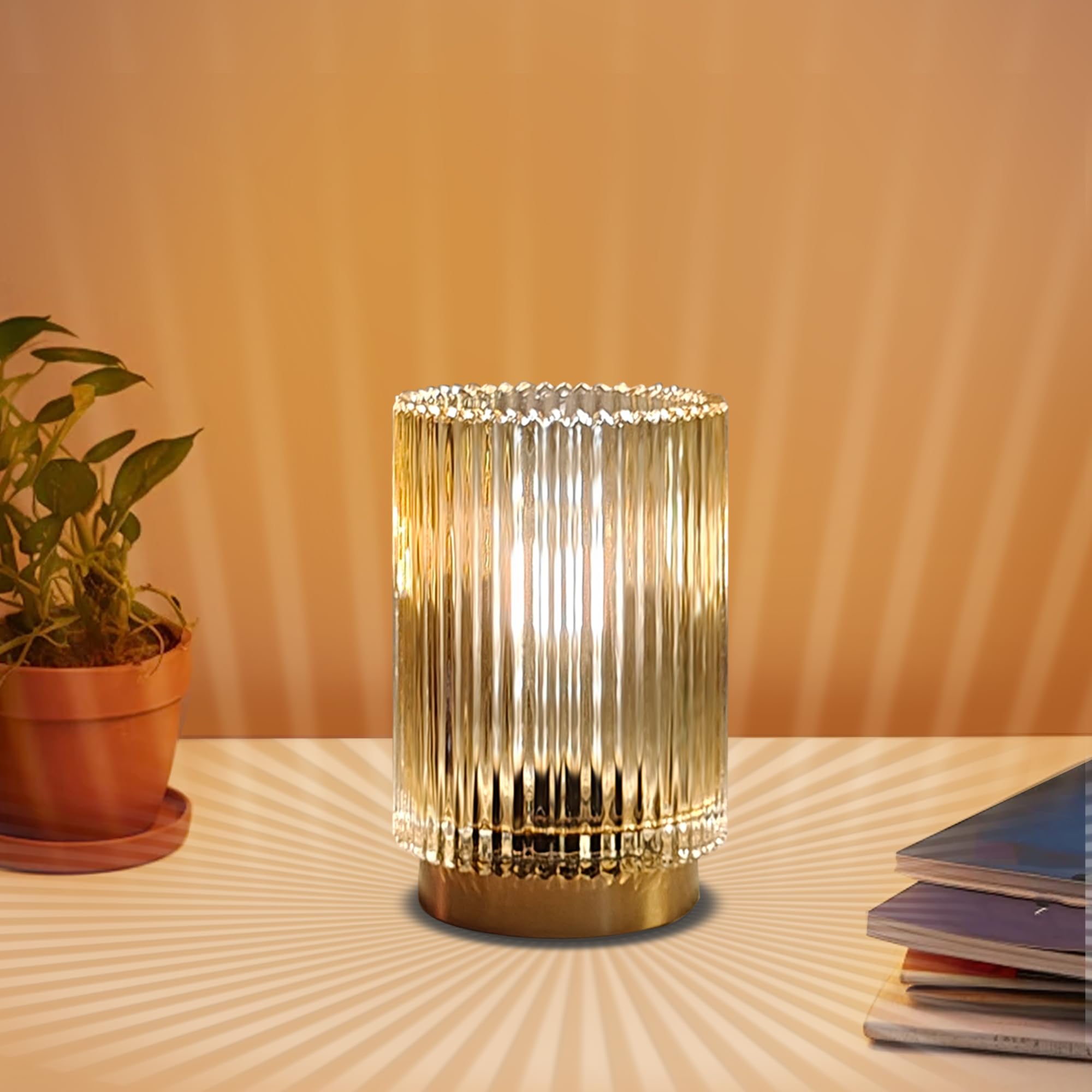 MEKOTRIN Cordless Table Lamps for Home Table Lights Rechargeable Decorative Wireless Light Glass Small Night Lamp for Bedroom Living Room Dining Home Tabletop Entryway Decor(Amber)