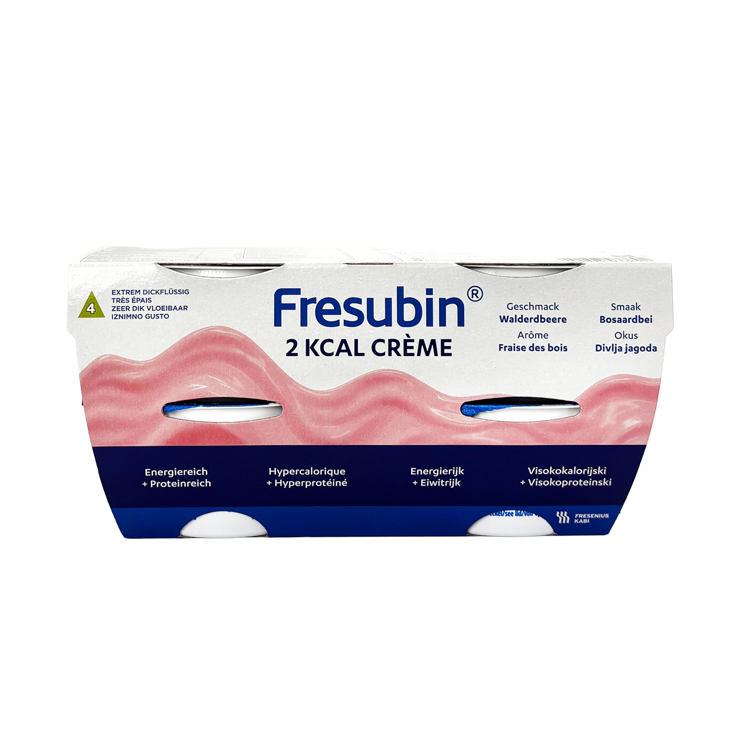Fresubin 2 KCAL Creme Walderbeere - Hochkalorische Creme zum Löffeln von Fresenius Kabi mit Walderbeeren Geschmack, 250 kcal pro Becher (125 g (4er Pack), glutenfrei, laktosearm