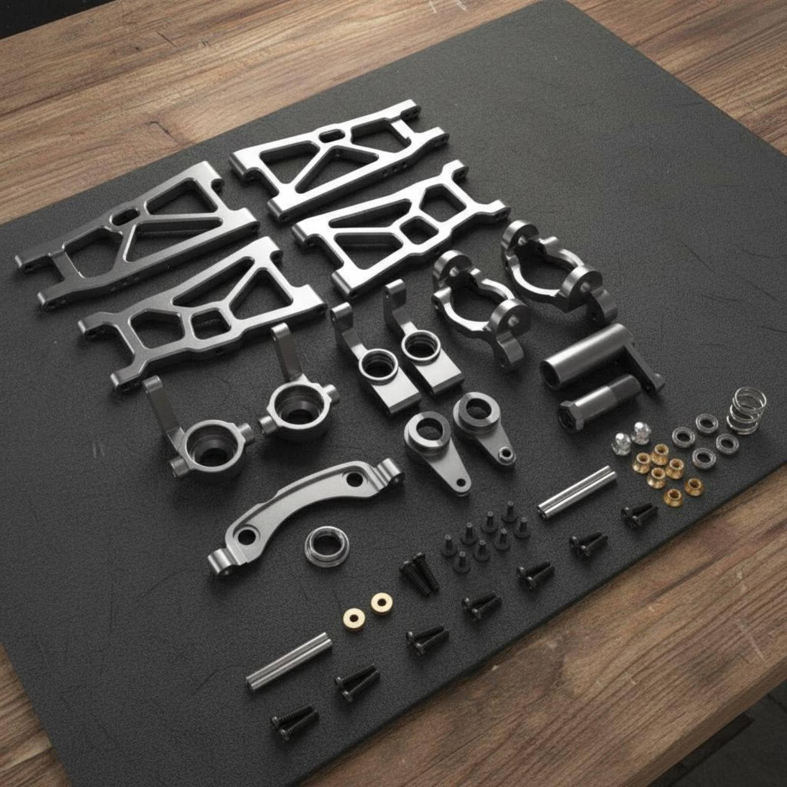 Vehicle Voiture RC 1/10 Crawler Kit Métal Aluminium Pièces Châssis Bras de Avant Arrière Fusées Direction Usinage CNC Anti-arrachement Finition, Titanium