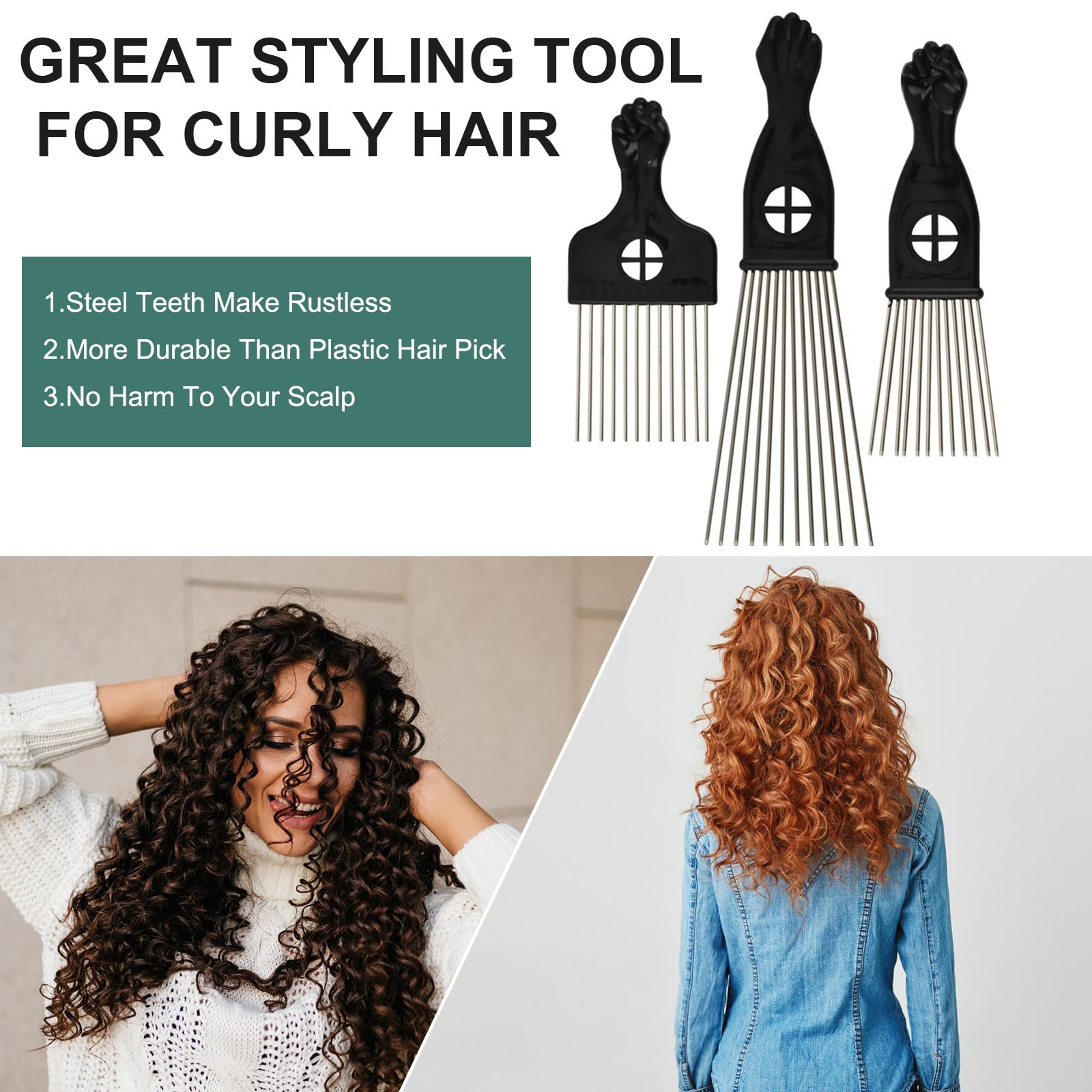 Amazon | AxiyanX 3パック アフロピック、黒人男性用ヘアピック、女性