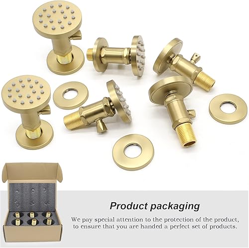 Miniatura 7 de Chorros de ducha de latón macizo con interruptor de encendido y apagado, rociadores de cuerpo de ducha redondos dorados cepillados, chorros de pared