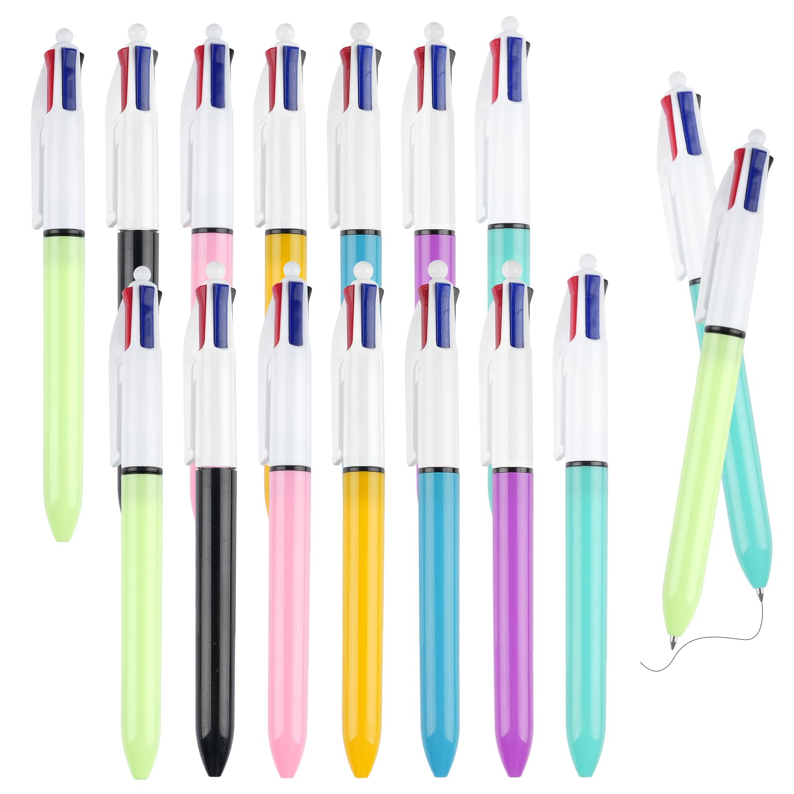 Maxmoc 4 Colour Pen,14 Pcs Multicolor Pens,4 in-1 Multicoloured Pen Smooth 1 mm Four-Color Ballpoint Pen for Office Home School Supplies