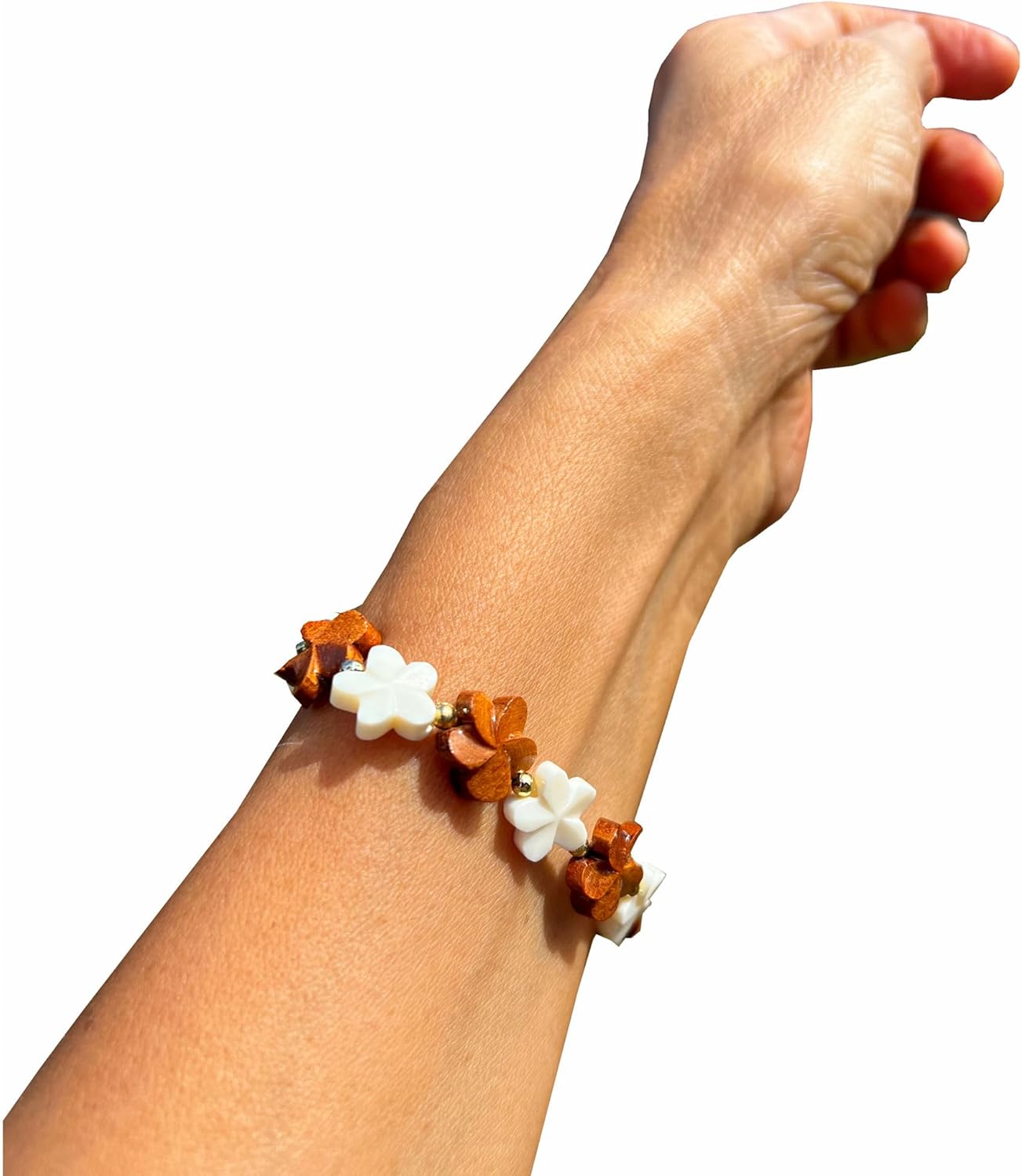Hawaiian Jewelry Koa Wood and Bone Plumeria Flower Bracelet or Anklet