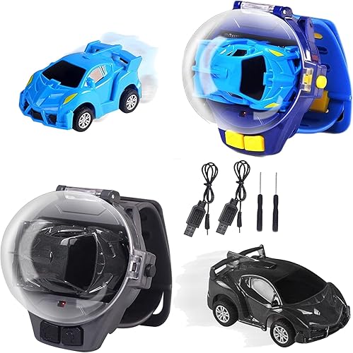 Mini reloj de control remoto para automóvil juguete de carreras de 24 GHz con carga USB dibujos animados RC de dibujos animados regalo para niños y