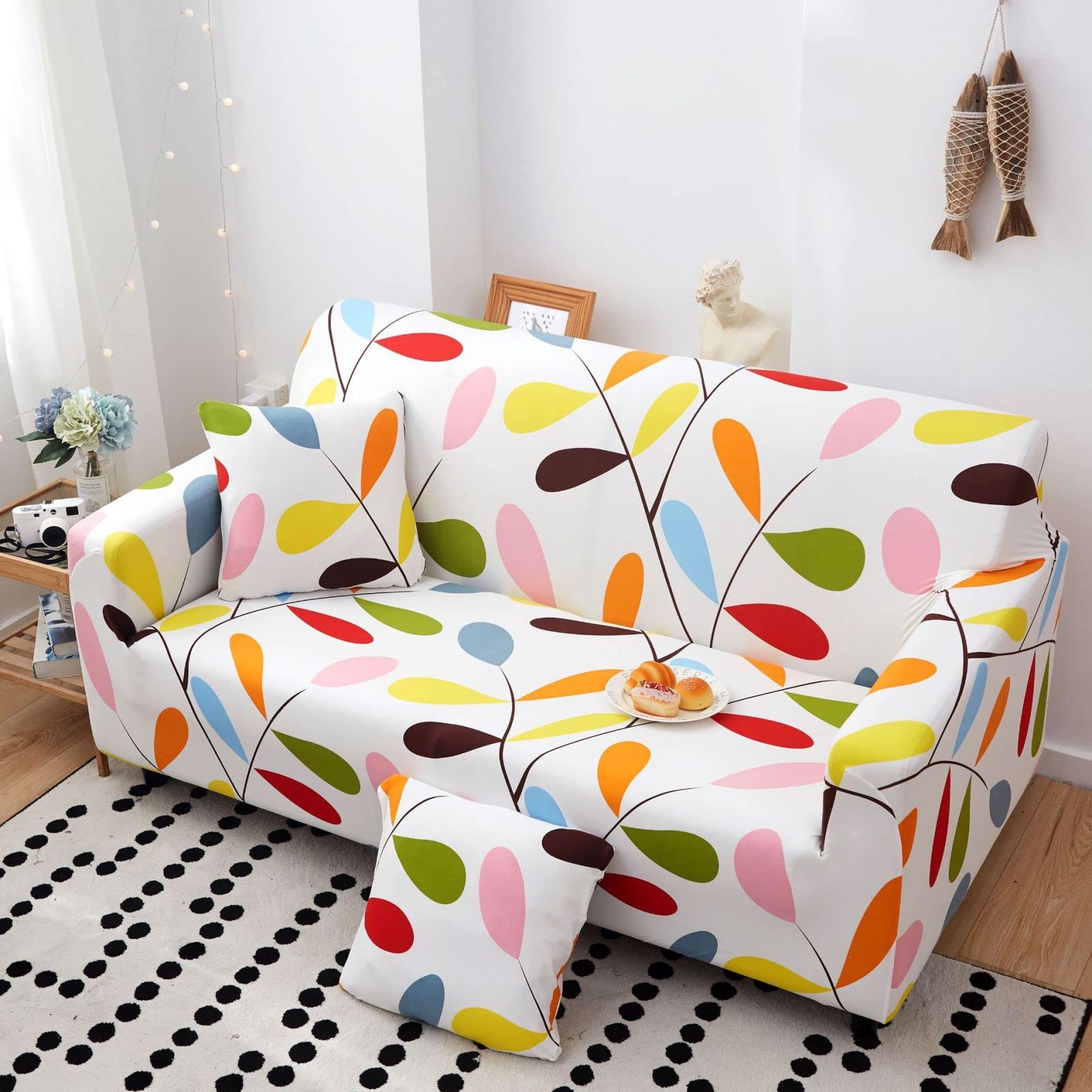 Housse de canapé extensible 4 places universelle et couvre canapé amovible rose