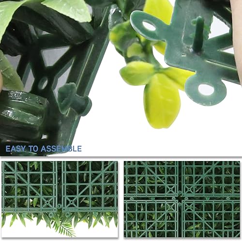 Miniatura 5 de E&K Panel de valla de plantas artificiales de 20 x 20 pulgadas, hojas sintéticas, césped, panel de privacidad para interiores y exteriores (estilo