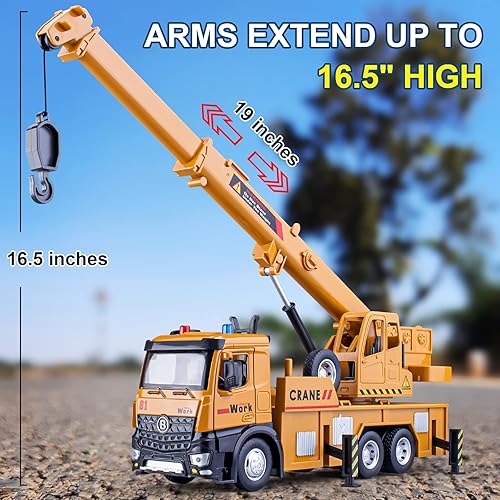 Miniatura 22 de Camión maderero de madera con cabina de metal de juguete, camión de troncos accionado por fricción con grúa de carga completamente funcional y 3