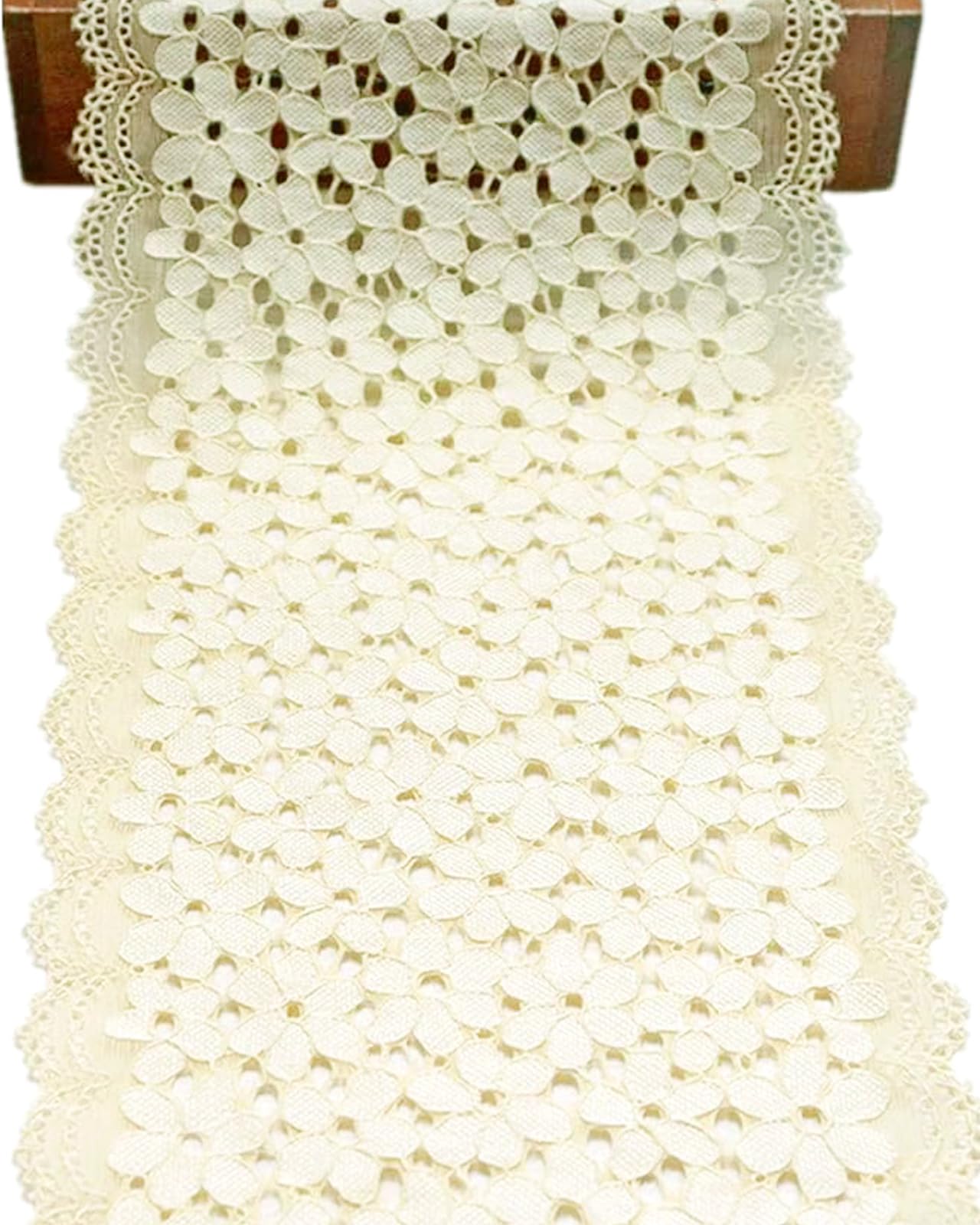 5 Yards Forget-me-not Floral Lace Ribbon Stretchy Embroidered Tulle Lace Trimming Fabric Width 18cm for Hair Accessories Sewing Crafts Wedding Party Decorations(Beige)