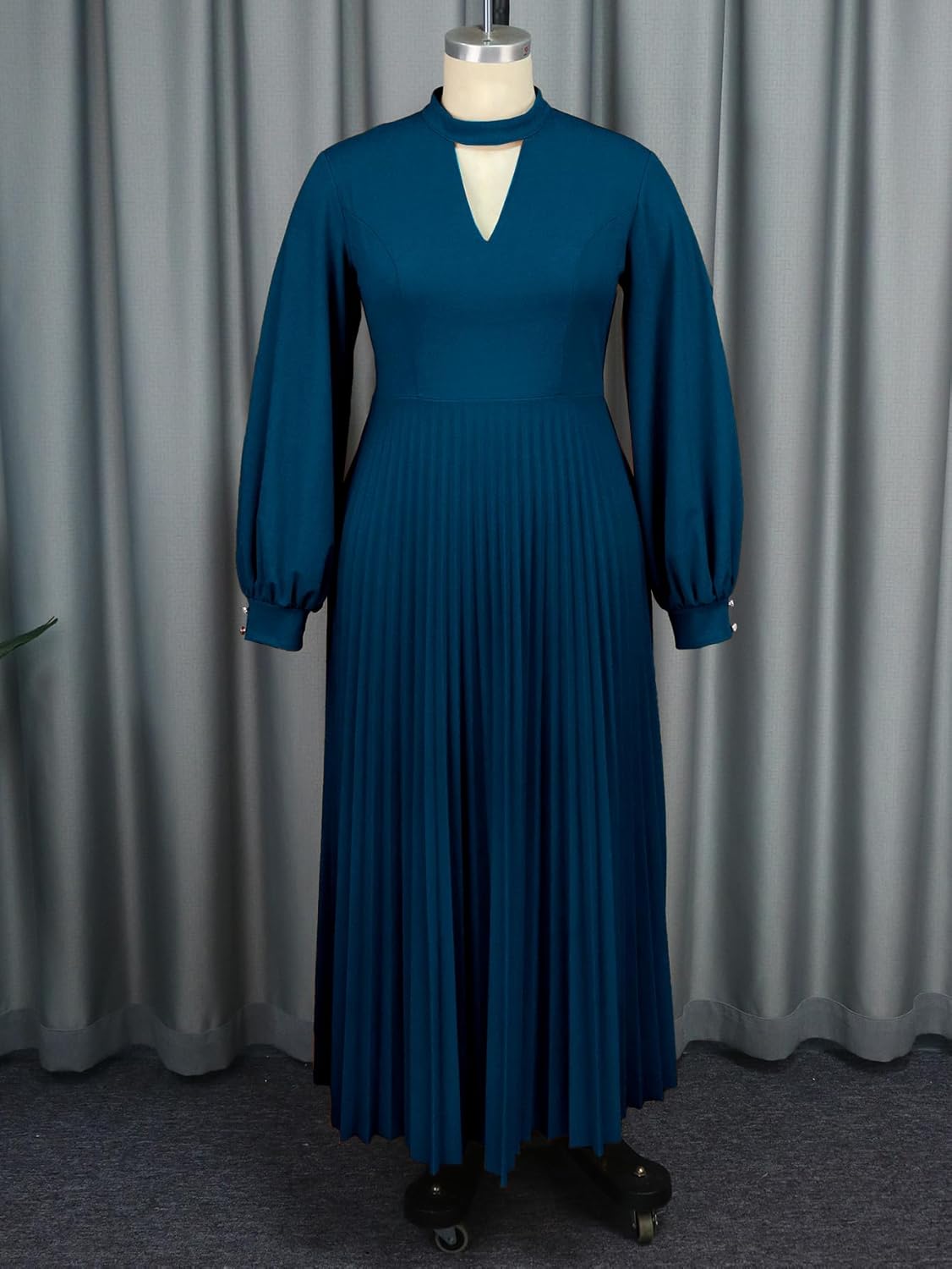 AOMEI Women's Cutout Long Pleated Church Dress Puff Sleeve Stand Collar Casual Dresses for Women Classy - Image 4