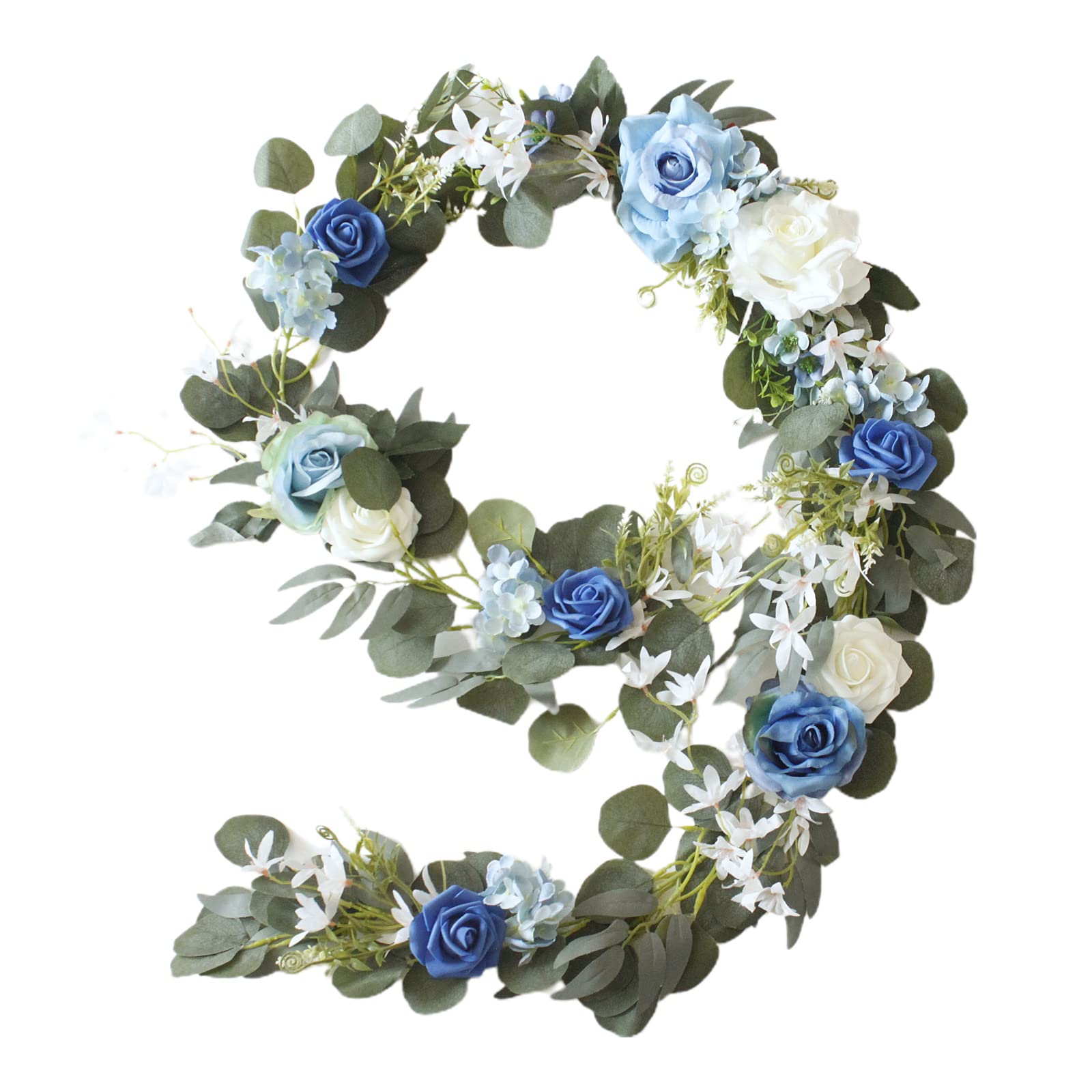 HLTER Artificial Rose Garlands, Fake Silk Rose Hydrangea Flowers Hanging Vines Handcrafted Greenery Vine Spring Rose Garlands Decor(Blue), 2m/6.6 ft