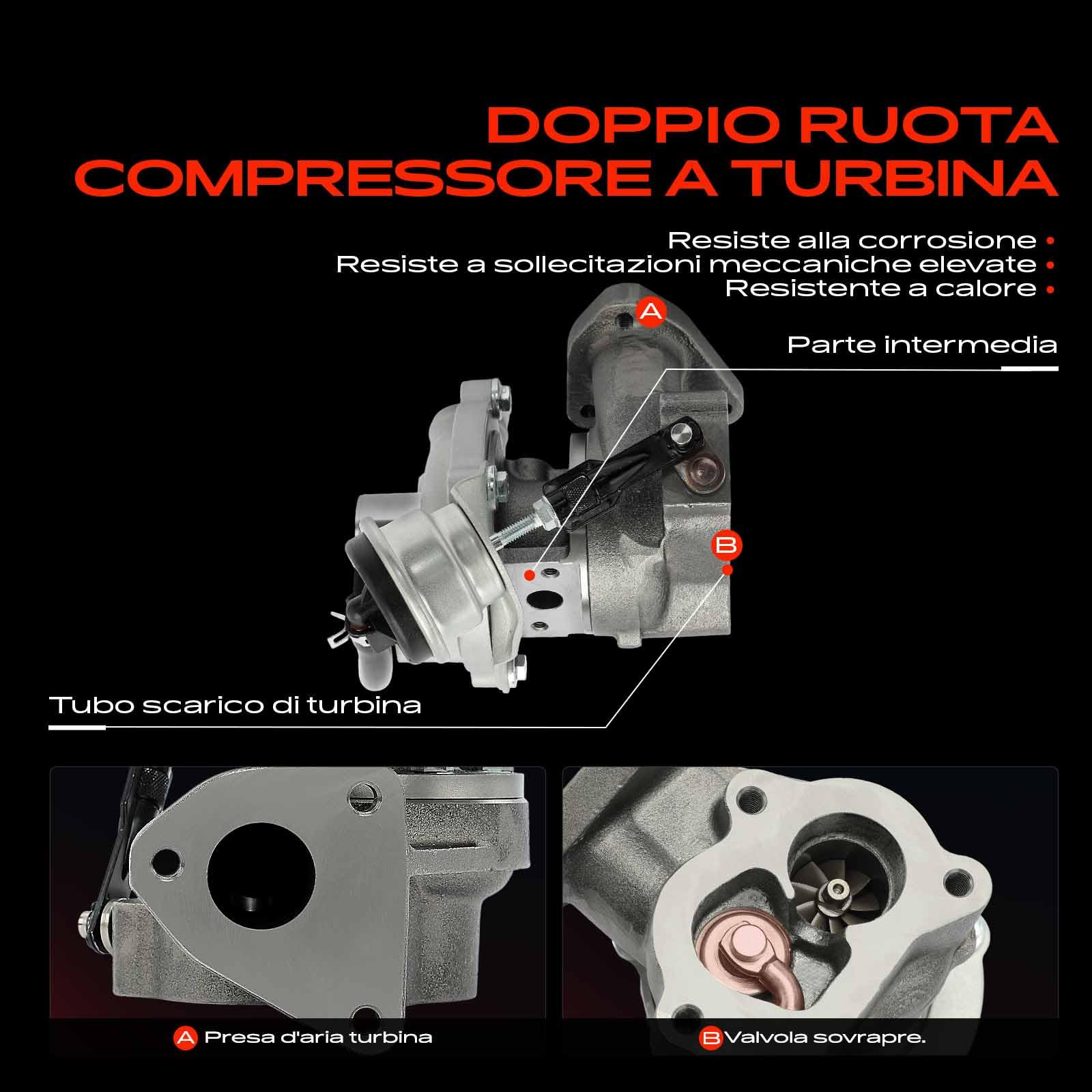 Frankberg Turbocompressore a gas di scarico con guarnizioni 73501344 | Compatibile con: Tour combinato, Swift III EZ MZ, Corsa C Box/Hatchback X01, Wagon R+ Hatchback MA, Corsa C X01