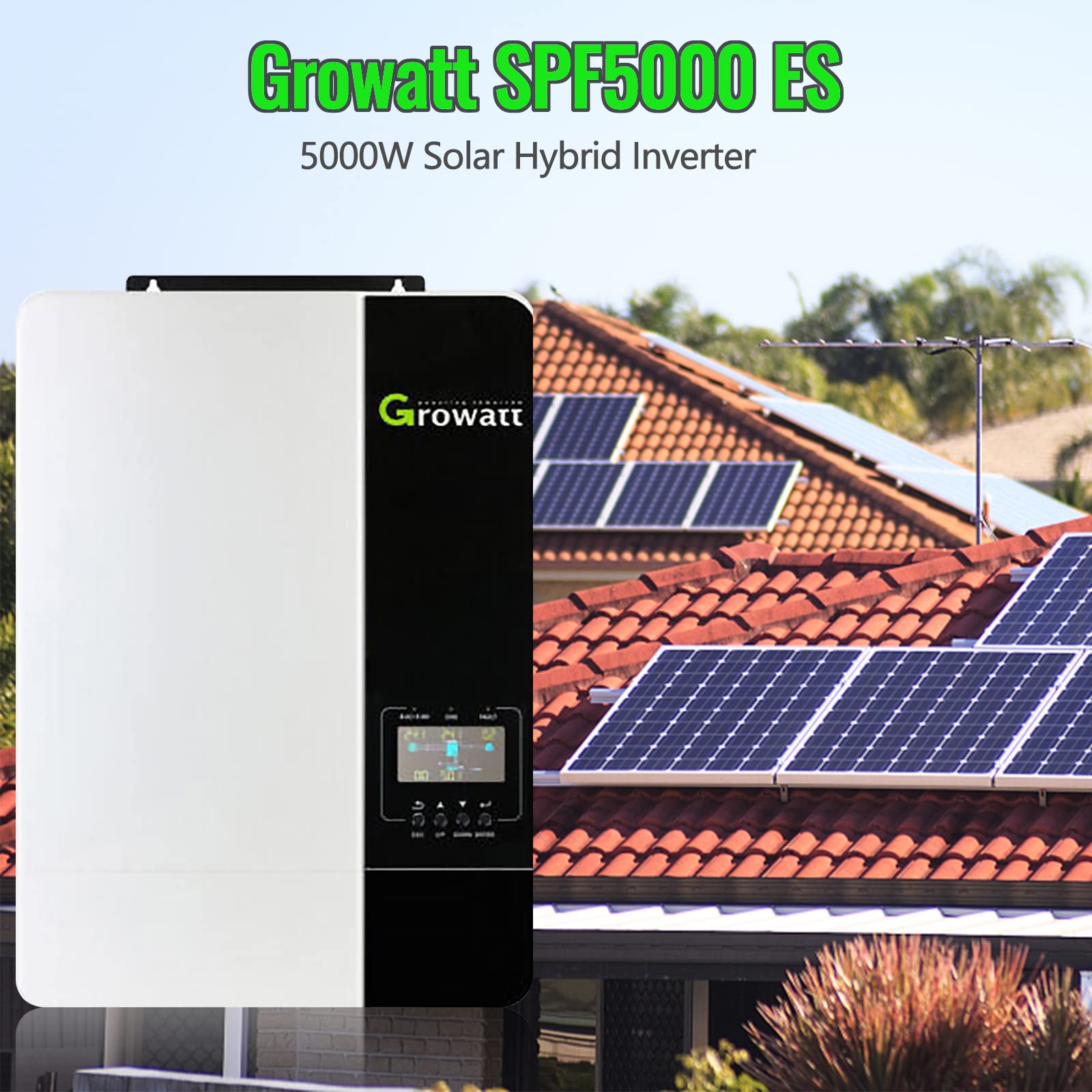 Growatt SPF 5000 W Solar Hybrid Wechselrichter – 48V DC bis 230V AC mit WiFi-Fernüberwachung, 100A MPPT-Solarladeregler und unterstützt 6 parallel geschaltete Wechselrichter