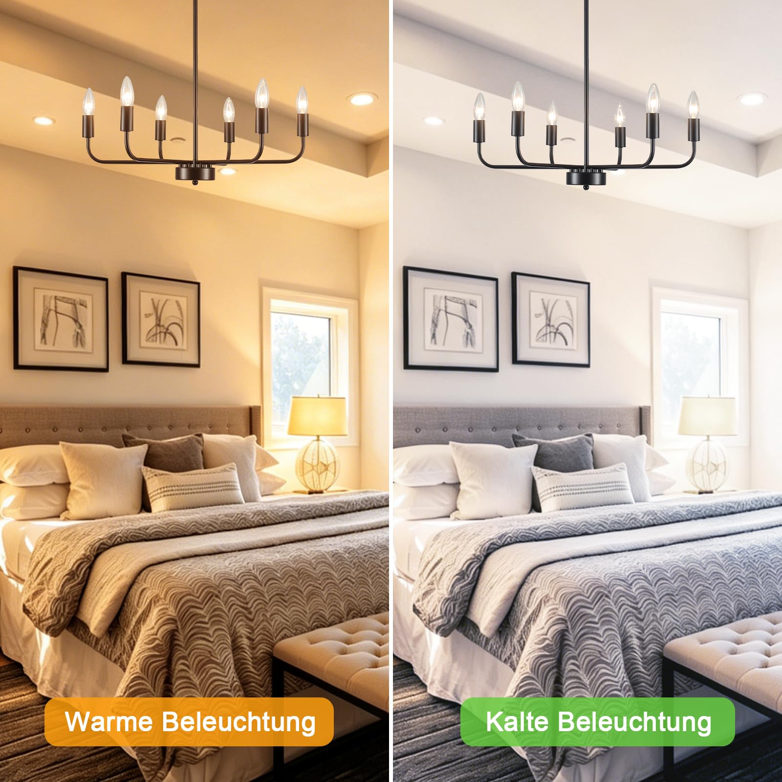 Kronleuchter Schwarz 6 Flammig, Kronleuchter Modern Hängelampe, E14 | Deckenlampe Hängend Pendelleuchte Gold, Wohnzimmerlampe Hängend Vintage für Schlafzimmer Esszimmer Küche Flur, Max 60W, 220V
