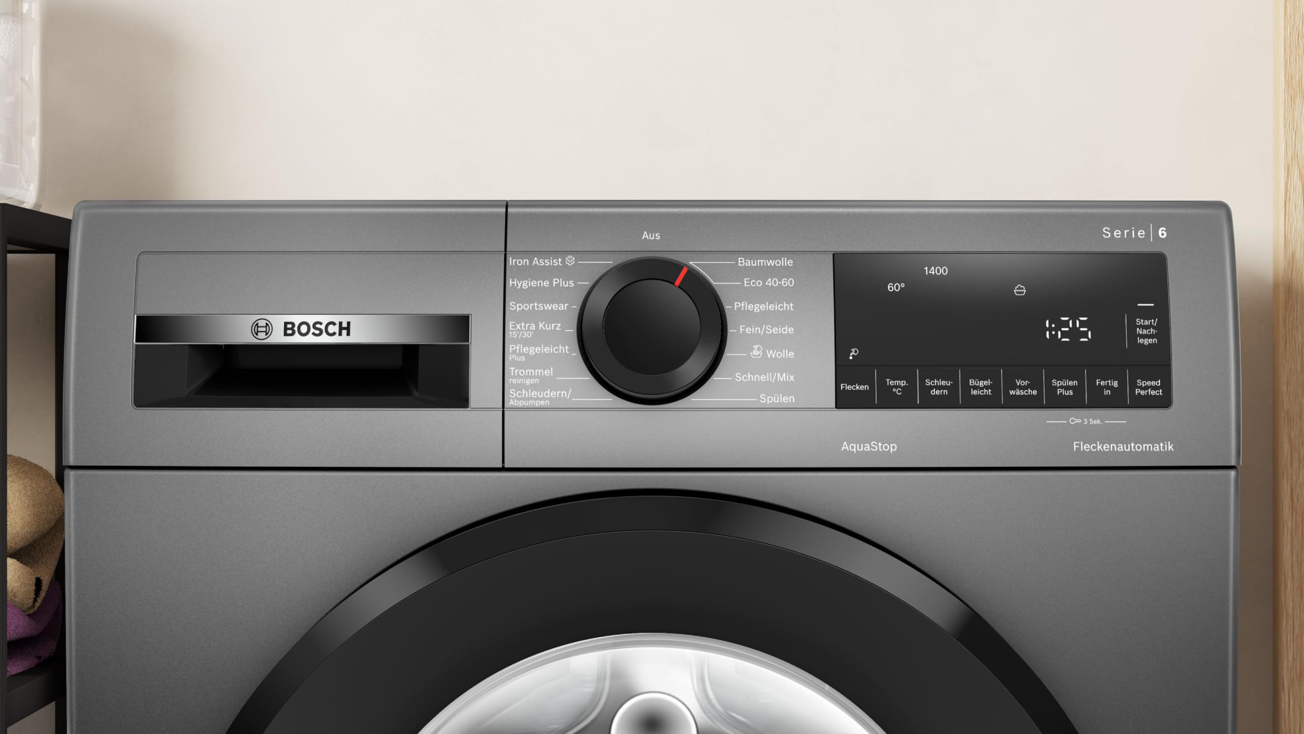 Bosch Serie 6 Waschmaschine 9 kg 1400 UpM Fleckenautomatik WGG244ZR10 | Knitterfalten-Reduzierung mit Iron Assist, Active Water Plus Beladungssensor, Speed Perfect Option, AquaStop Auslaufschutz