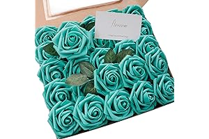 Floroom Artificial Teal Green Turquoise Roses for DIY Wedding Bouquets