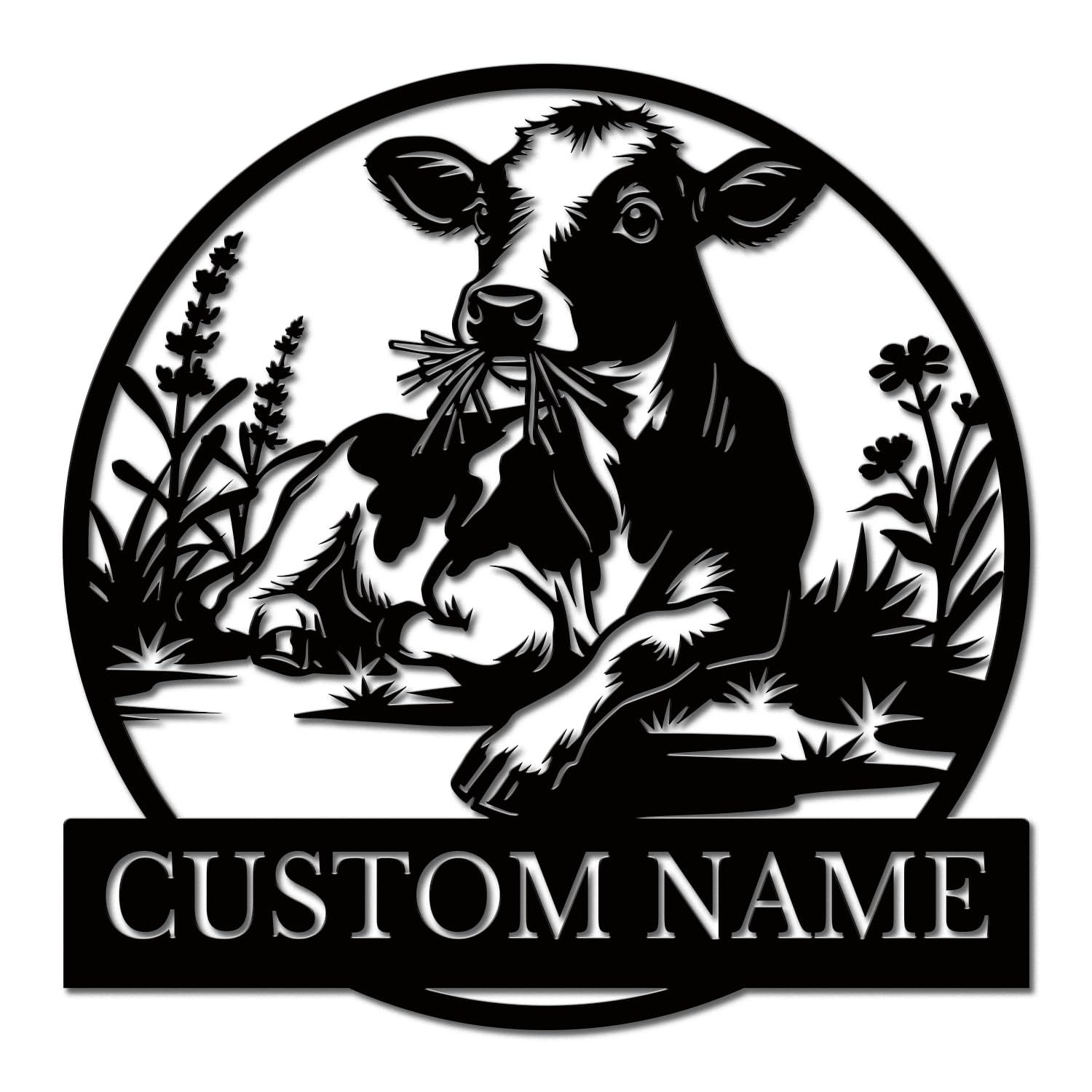 Metallicone Style-7 Personalized Cow Metal Sign, Farmhouse Wall Art Decor, Custom Ranch Plaque, Rustic Kitchen, Outdoor Cattle Lover Present (Style-7)