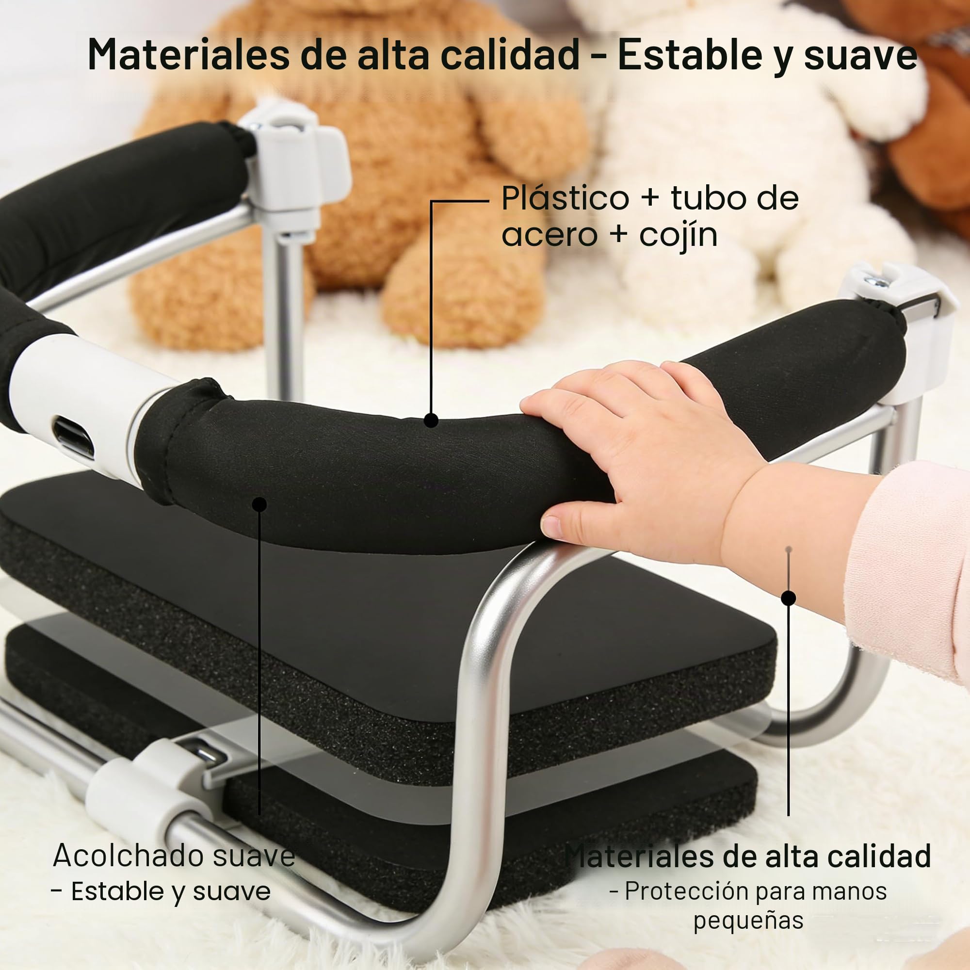 FTVOGUE Manillar Ajustable para Cochecito de Bebé, Barra Parachoques de Seguridad, Reposabrazos para Cochecito, Negro