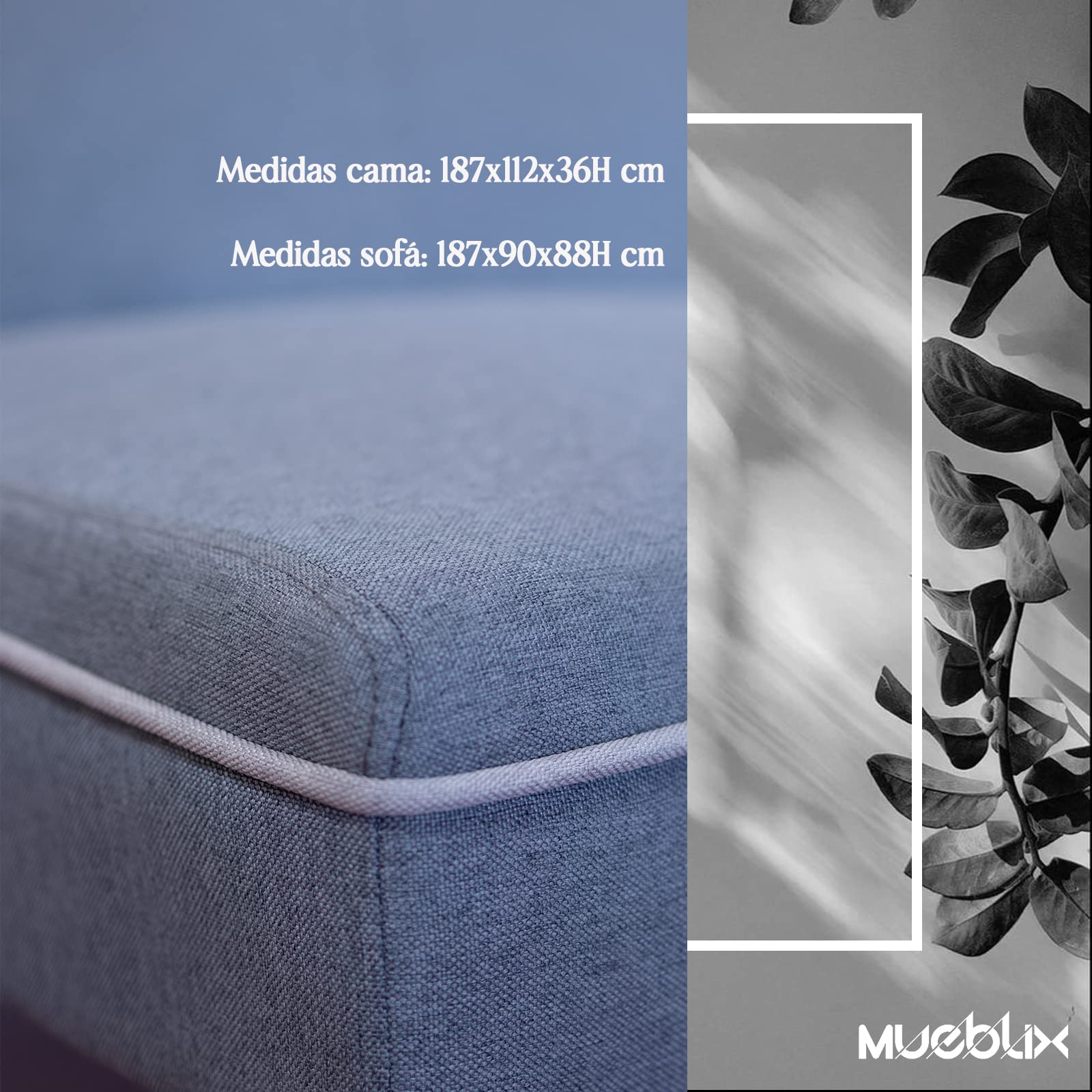 MUEBLIX.COM | Sofa Cama Salduero 3 Plazas | Sillón Cama | Cama Sofa | Sofa Cama Apertura Click Clack | Tapizado en Tela | Sofa de Diseño | Color Gris
