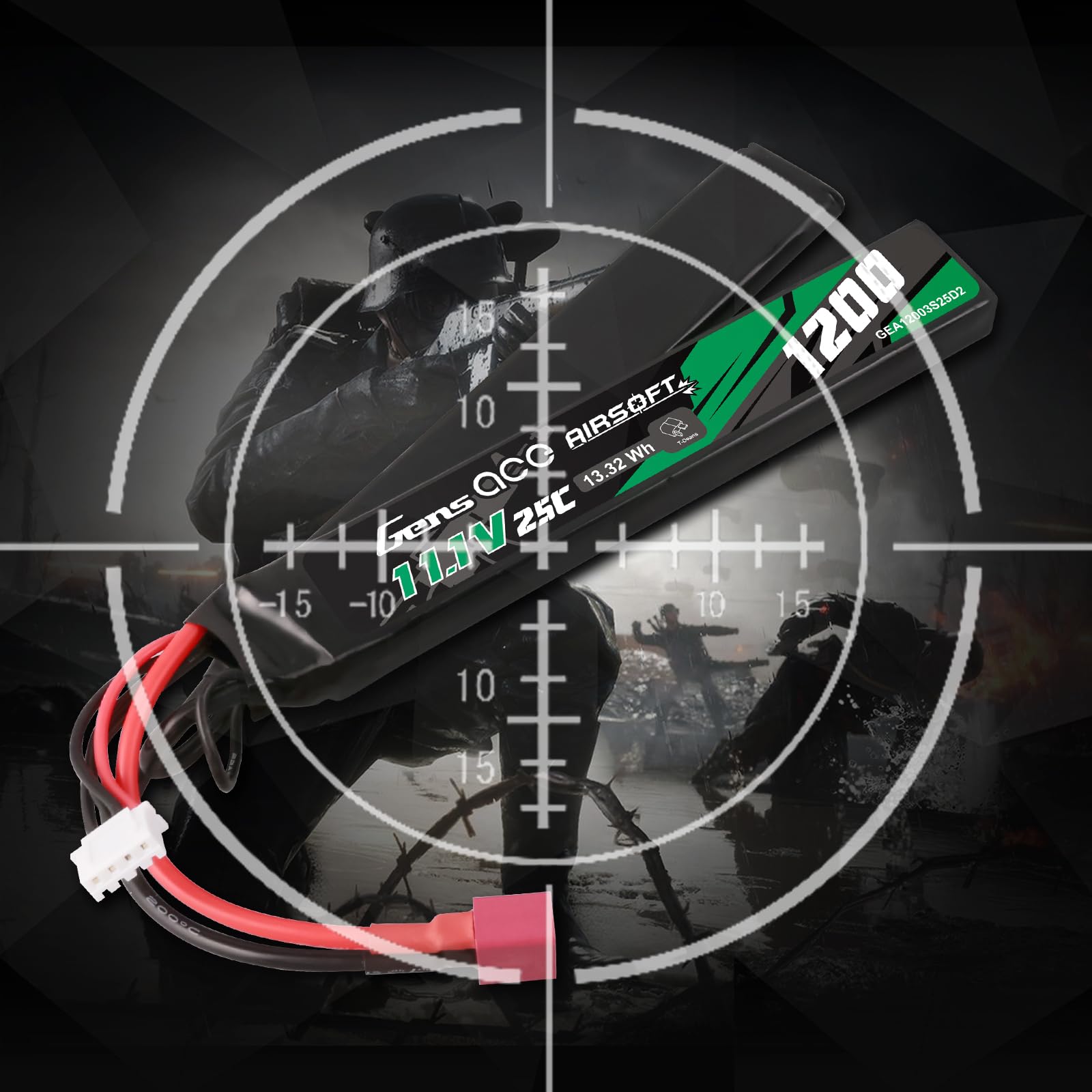 Gens Ace 3S 11,1 V 1200 mAh 25C akumulator LiPo 2-drożny split z wtyczką T Deans do standardowych replik Airsoft/AEG