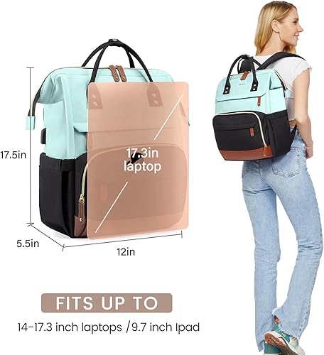 Miniatura 6 de LOVEVOOK Mochila para computadora portátil para mujer, mochila de trabajo de 17 pulgadas con puerto USB, mochila de gran capacidad para educadores,