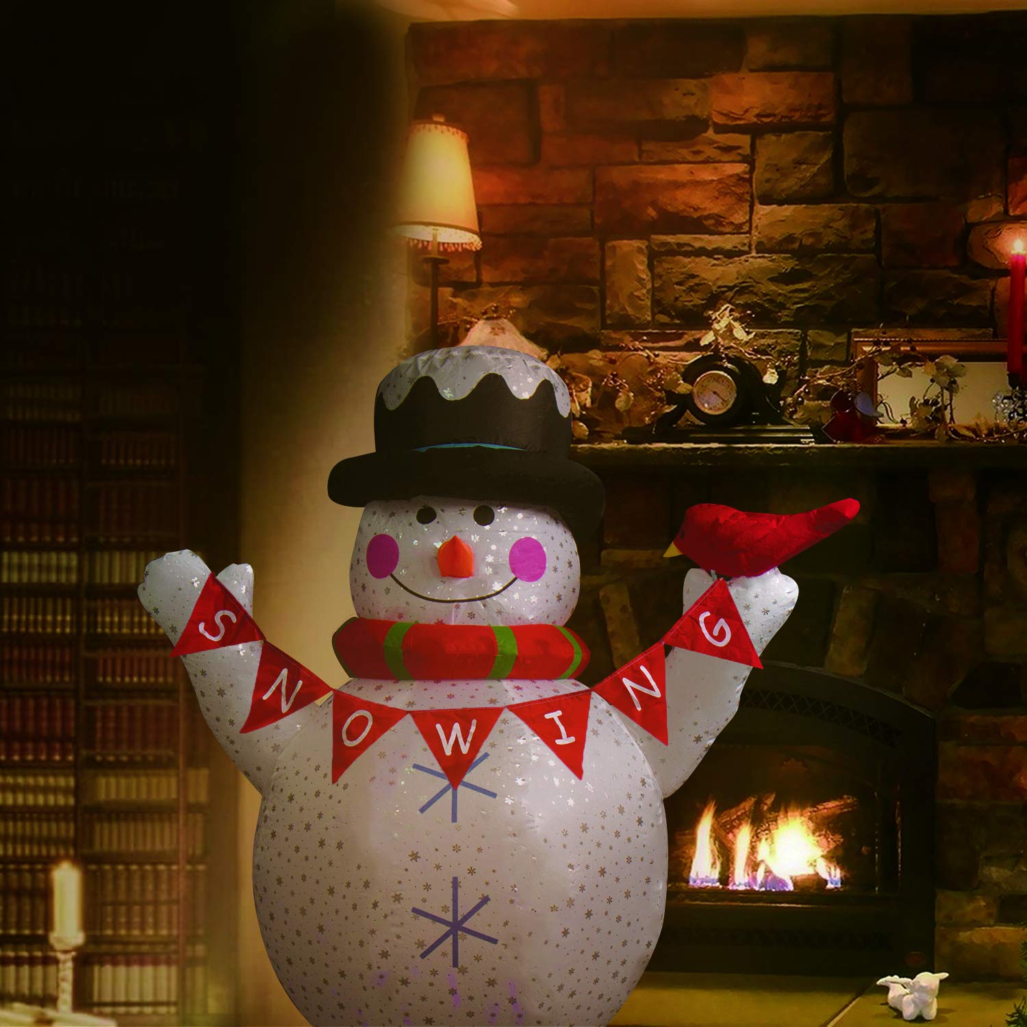 CCLIFE - Muñeco de nieve inflable, decoración navideña, muñeco de nieve, inflable, exterior, interior, LED, con pere Noel y pingüino de Navidad, luminoso al aire libre