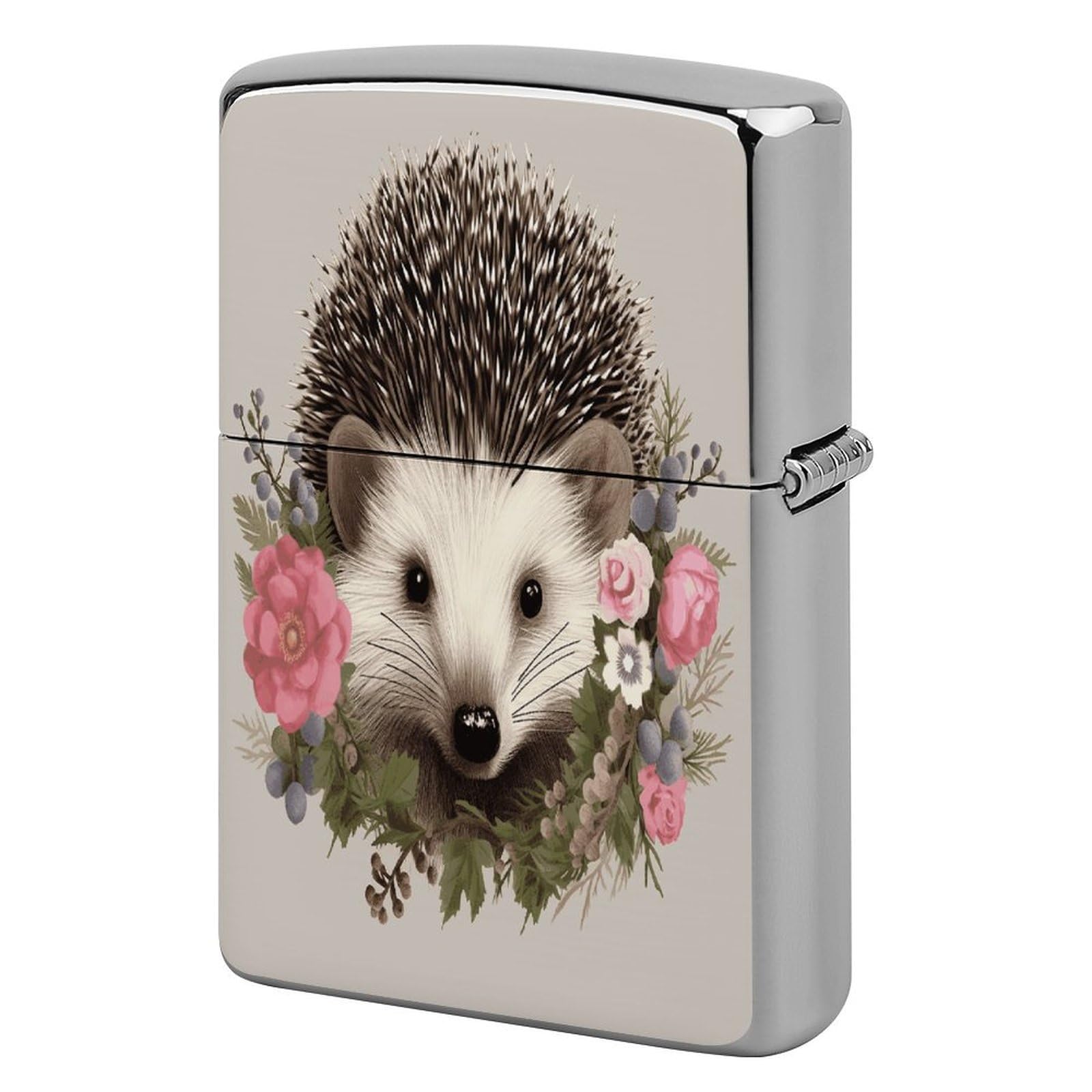 Btcowzrv Style Hedgehog In Floral Wreath Metal Lighter Case Sleeve Cover Holder