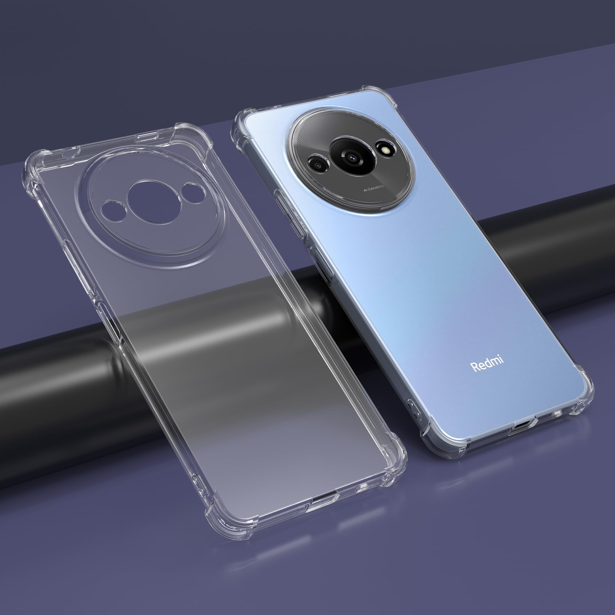 SMYTU Custodia per Xiaomi Redmi A3 4G (6,71") + 2 Pezzi Vetro Temperato,Trasparente Anti-Giallo Case Cover Protettiva Antiurto Leggera e Sottile per Xiaomi Redmi A3 4G - Crystal Clear