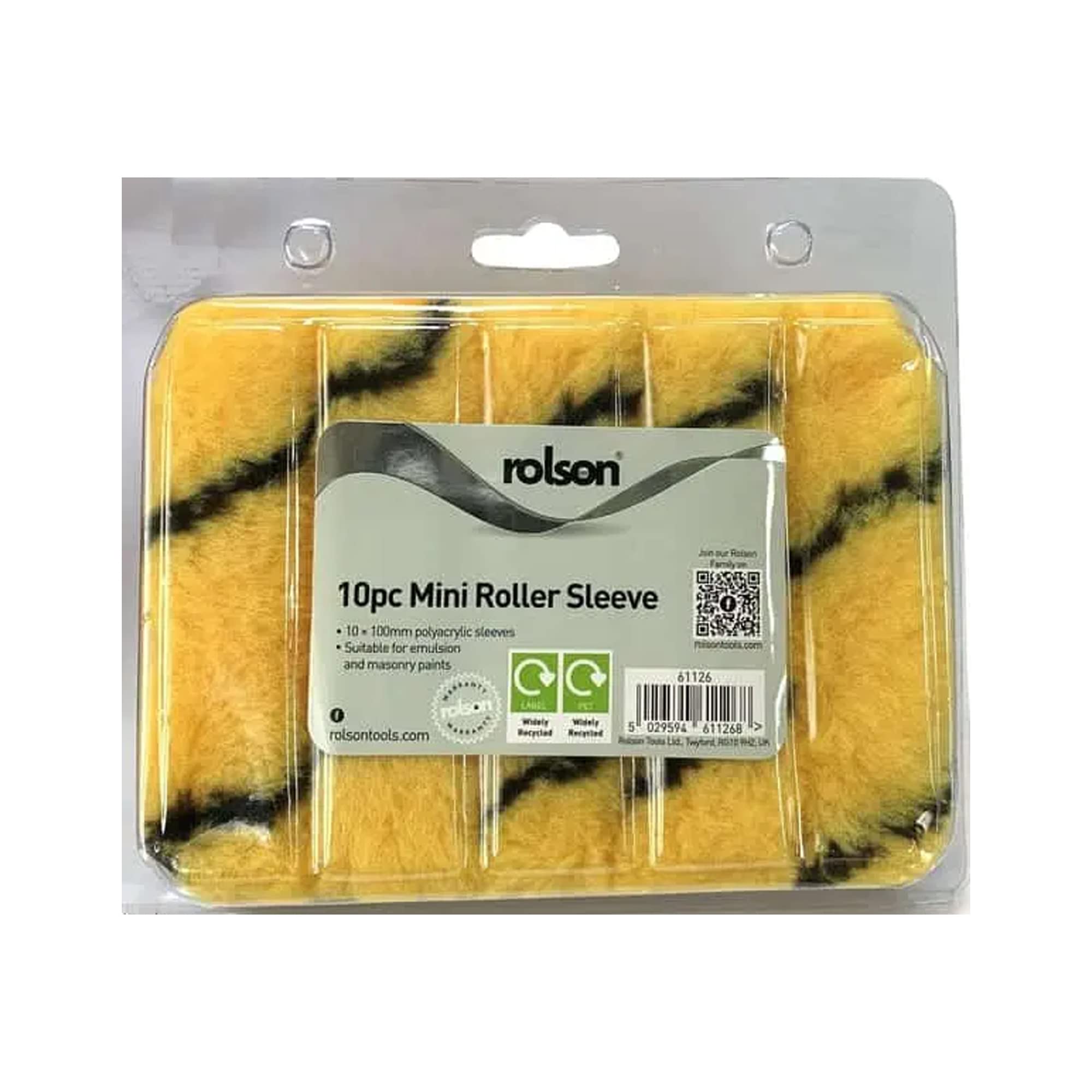 Rolson Tools 4" (100Mm) Mini Tiger Stripe Paint Roller Sleeves, 10 Piece