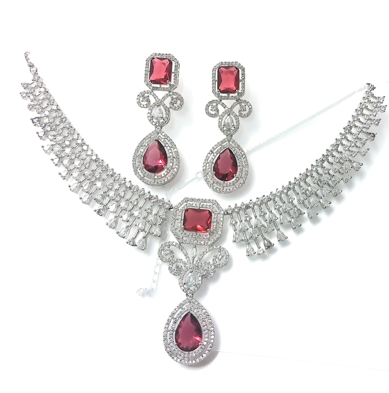 Elixir Handicrafts Womens American Diamond Crystal Statement Cubic Zirconia Rhinestone Necklace With Earrings Jewellry Set For Women and Girls (Red) (B0D13S3SZ5) Amazon Price History, Amazon Price Tracker