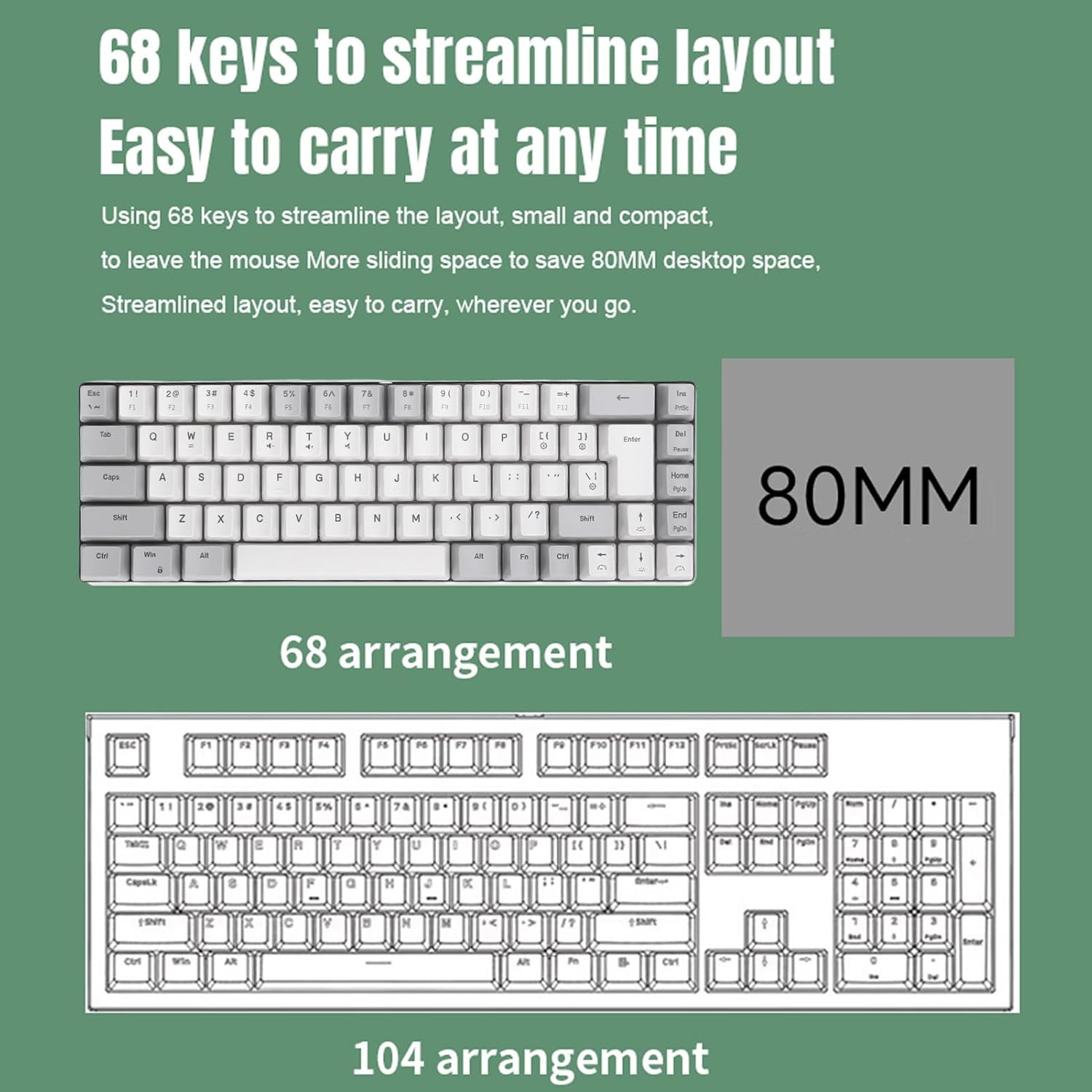 XUMIUZIY 60% Wired Gaming Keyboard, RGB Backlit Ultra Compact 68 Keys Mini Gaming Keyboard, Anti Ghosting and Multimedia Keys, USB Wired Computer Keyboards for Wins, OS X, PC (Gray White)