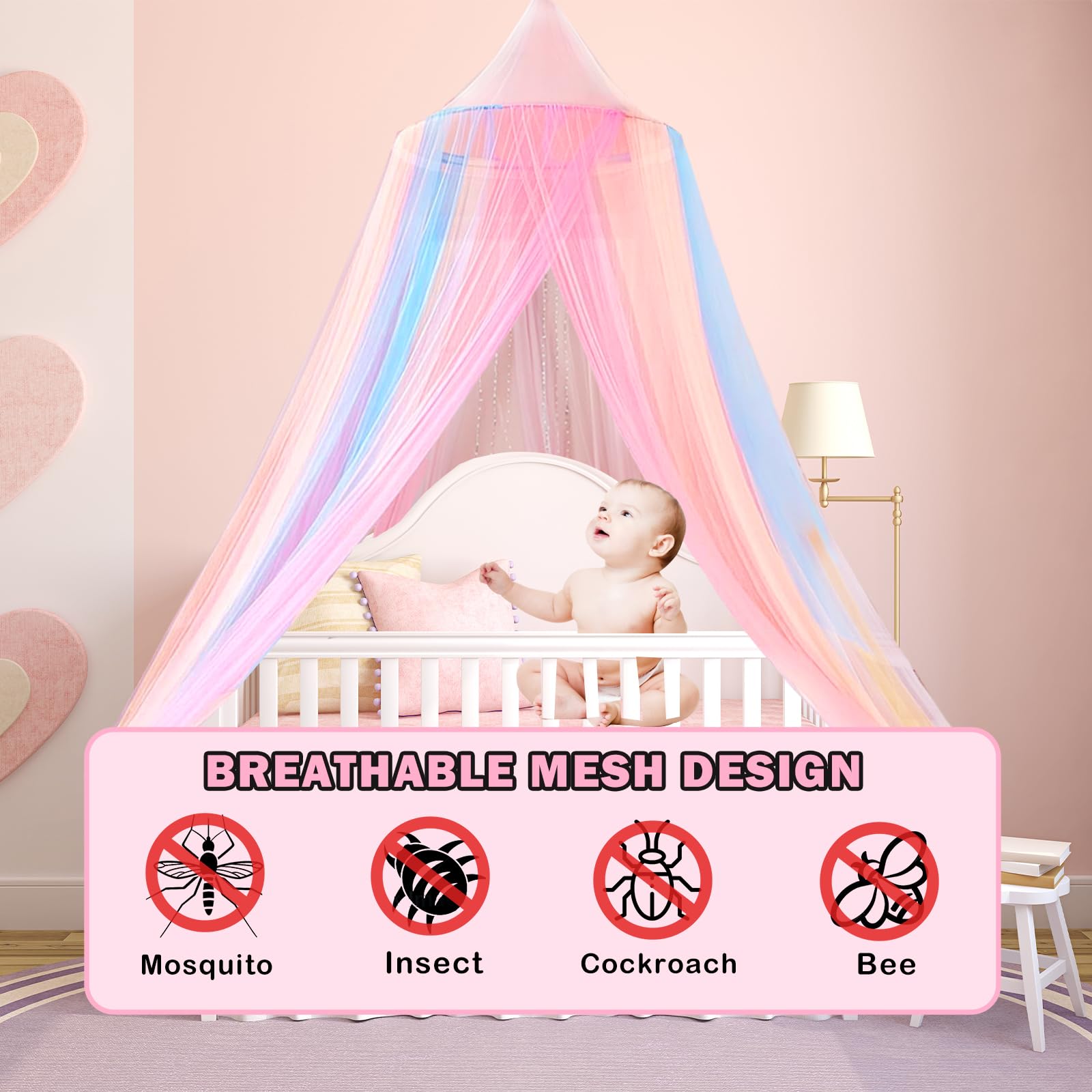 Rainbow Bed Canopy,X-Large Princess Rainbow Canopy Hanging Netting for Girls Bedroom Decor Fairy Dream Play Tent for Room,Reading Corner - Image 4
