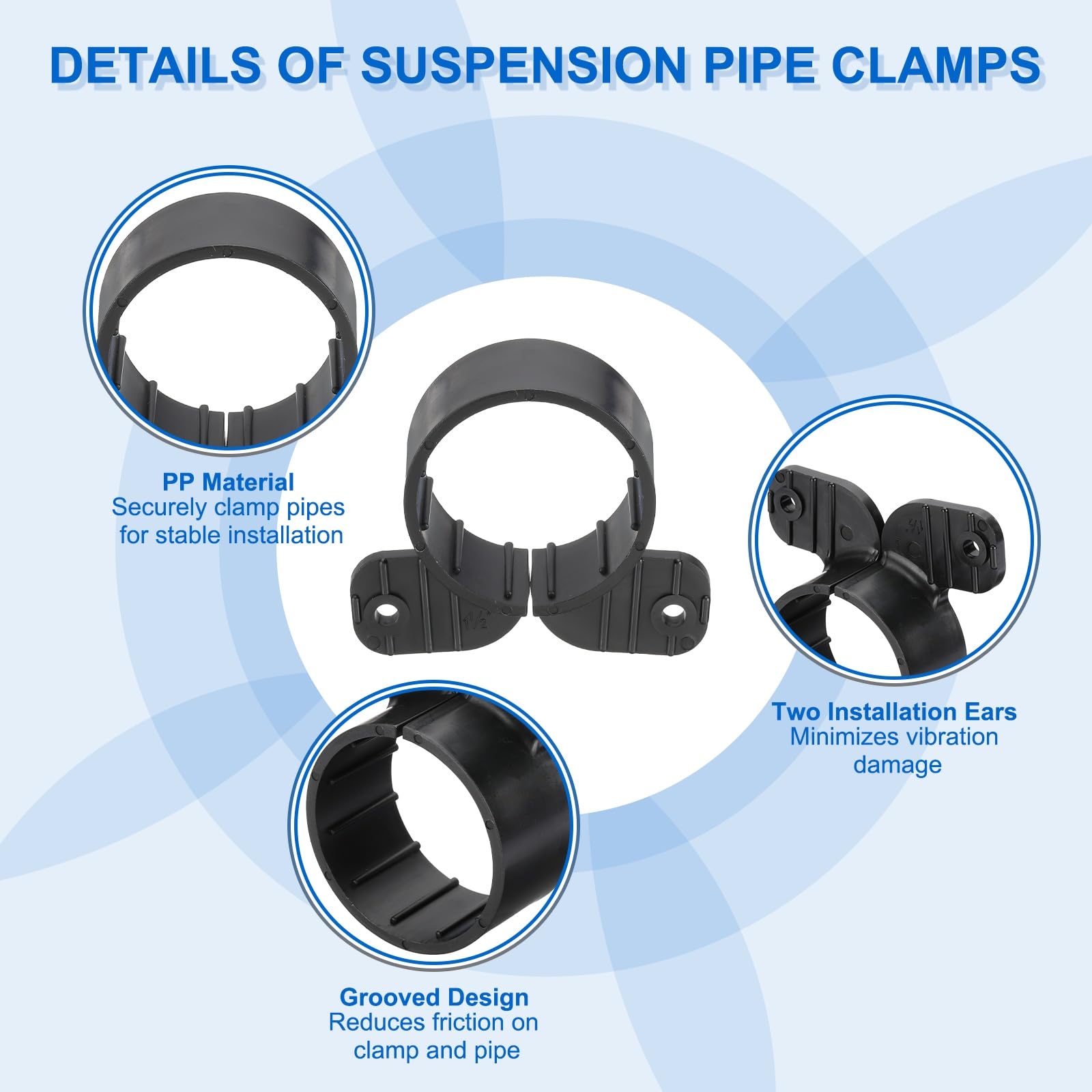 PATIKIL Suspension Pipe Clamps 1-1/2 Inch, 25 Pack Butterfly Style Tubing Supports for Pex Copper CPVC Pipe Black - Image 3