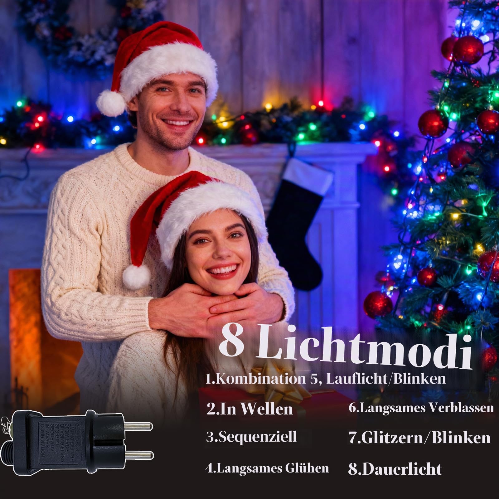 Lichterkette Außen 100m 1000LEDs bunt, 8 Modi LED Lichterkette Outdoor mit 31V-7,2W Stecker Timer Speicherfunktion IP44 wasserdicht für Balkon Garten Party (dunkelgrünes Kabel)