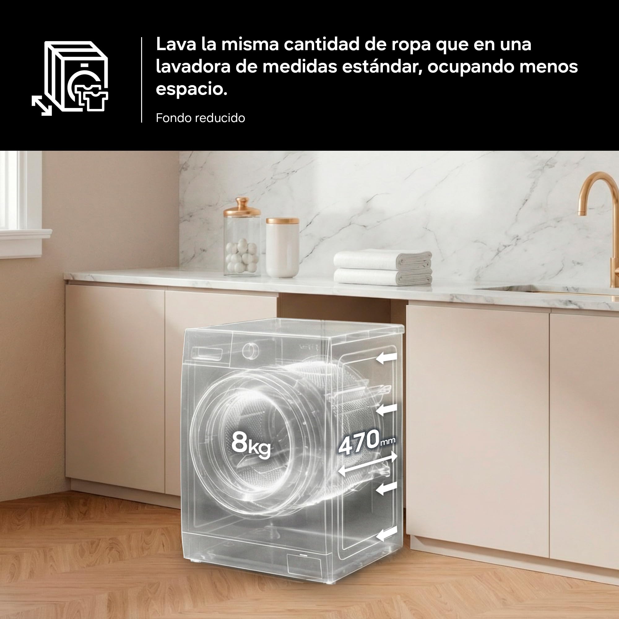 Samsung Lavadora AI con fondo reducido 8kg AI EcoBubble™ Clase A Blanca WW80FG5L32AEEC