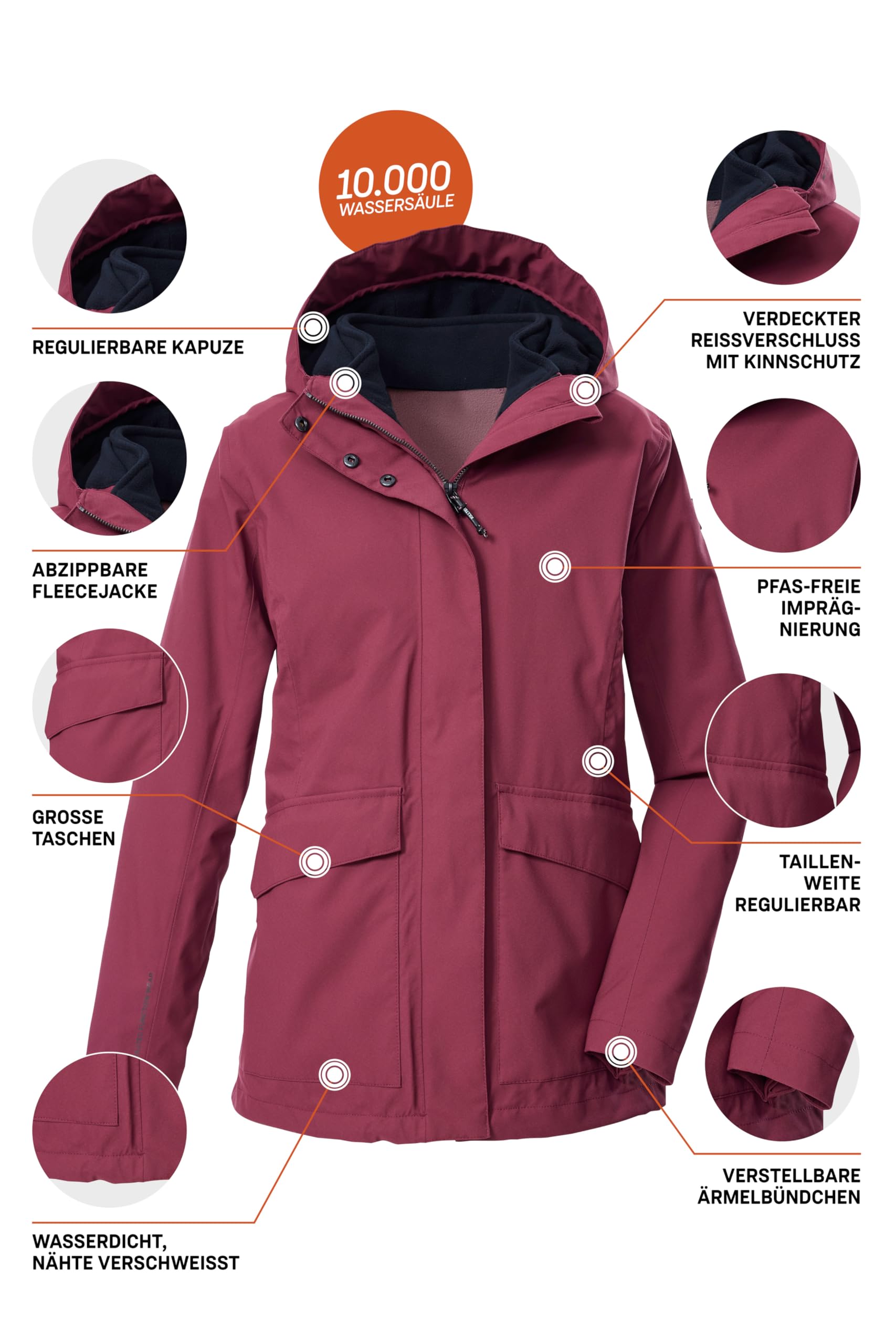 Killtec Kow 189 Wmn Jckt Giacca da esterno/3 in 1 giacca funzionale con cappuccio e giacca in pile con cerniera Donna