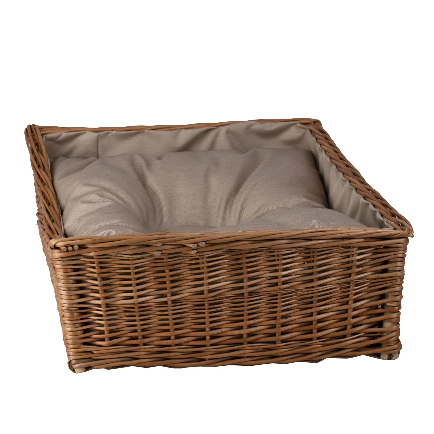 Panier en Osier pour Chien rectangulaire Naturel Beige avec Coussin