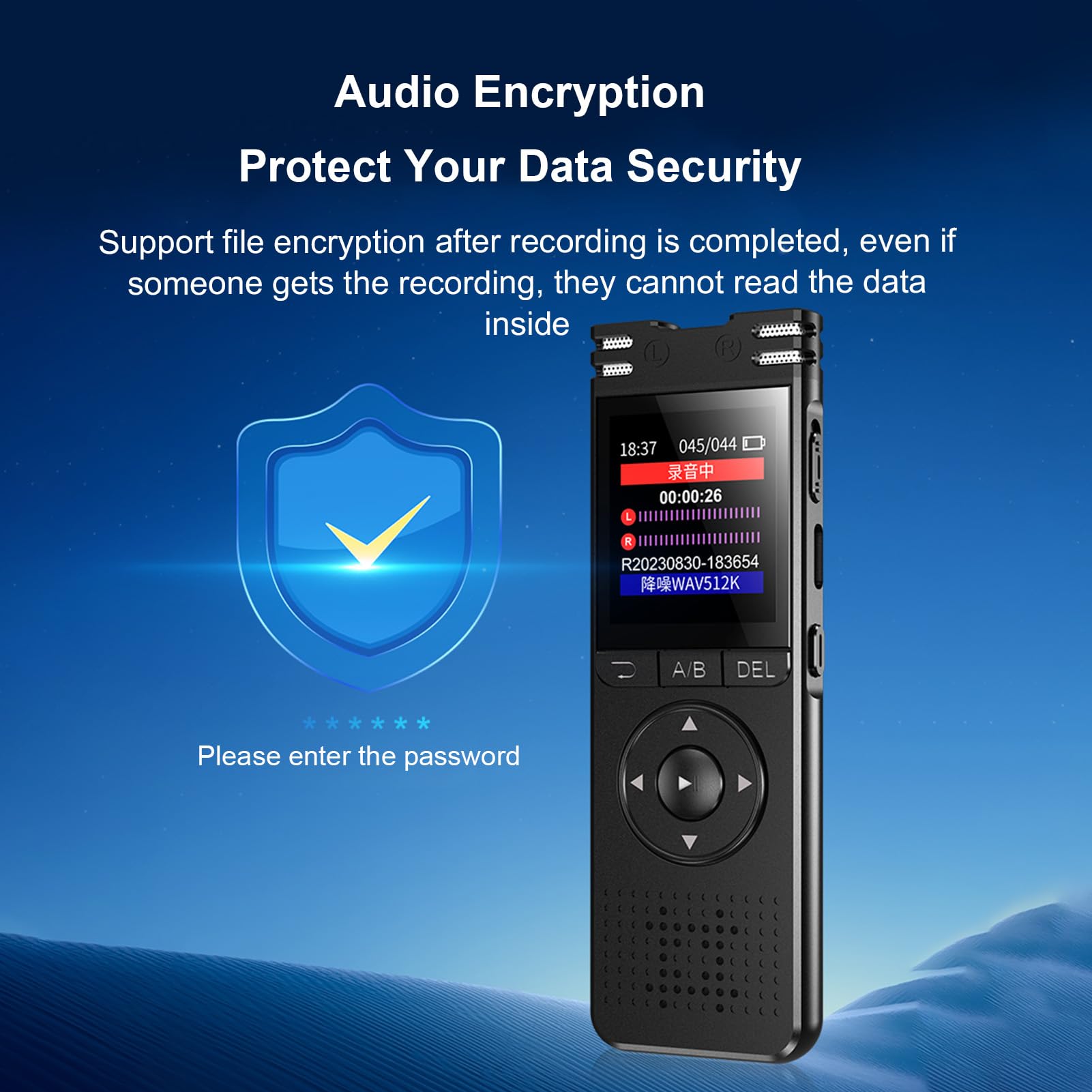 Grabadora de Voz Digital, Calidad de Sonido sin Pérdidas de 1536 Kbps con Grabación y Cifrado con una Sola Clave, para Conferencias, Reuniones, Entrevistas, Clases (128G)
