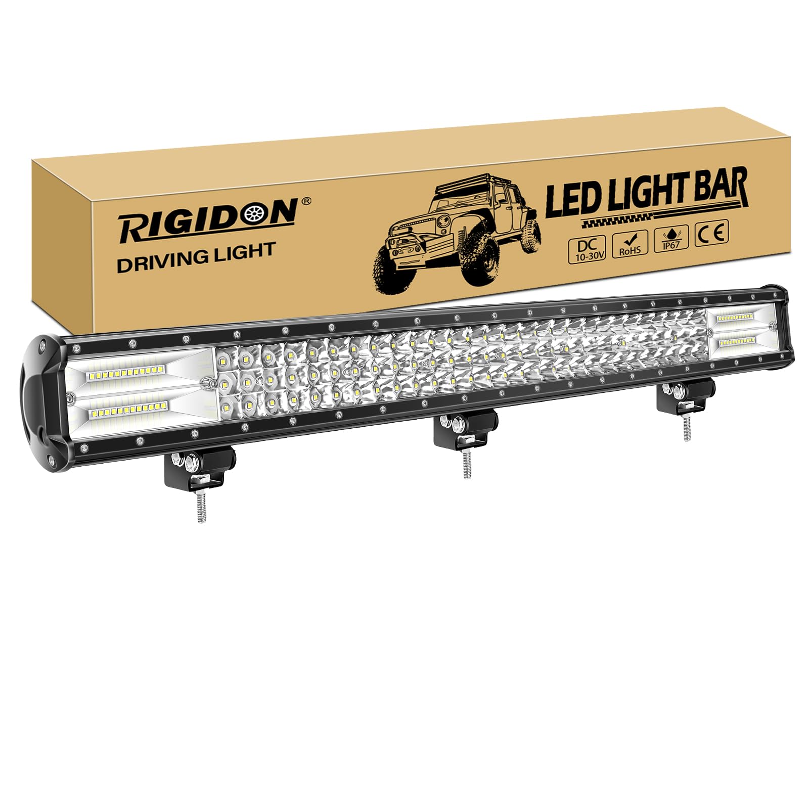 RIGIDON Listwa świetlna LED do jazdy 72 cm 396 W, 7D trójrzędowy 12 V 24 V do samochodów terenowych ciężarówek SUV UTE ATV 4 x 4, wiązka punktowa powodziowa, wodoodporna lampa robocza, 6000 K białe światło przeciwmgielne